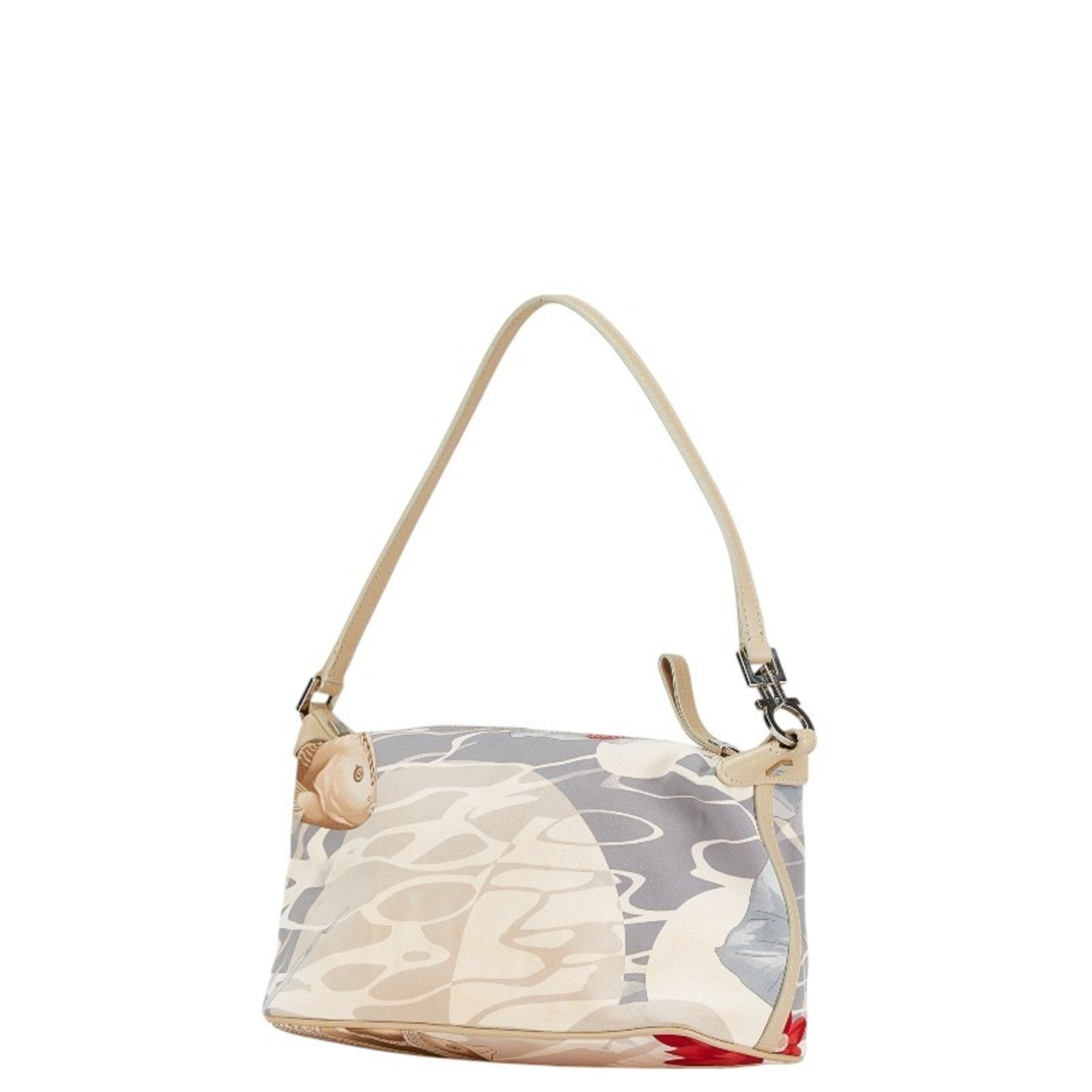 Salvatore Ferragamo Gancini White Nylon Leather Handbag (Pre-Owned)