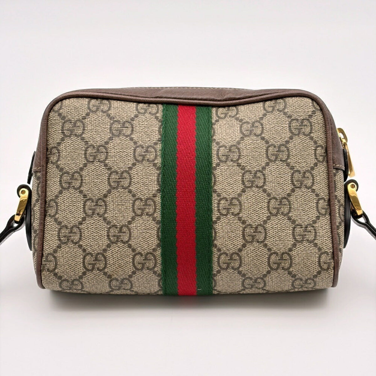 Gucci Sherry Line Beige Brown Gg Supreme Leather Shoulder Bag (Pre-Owned)