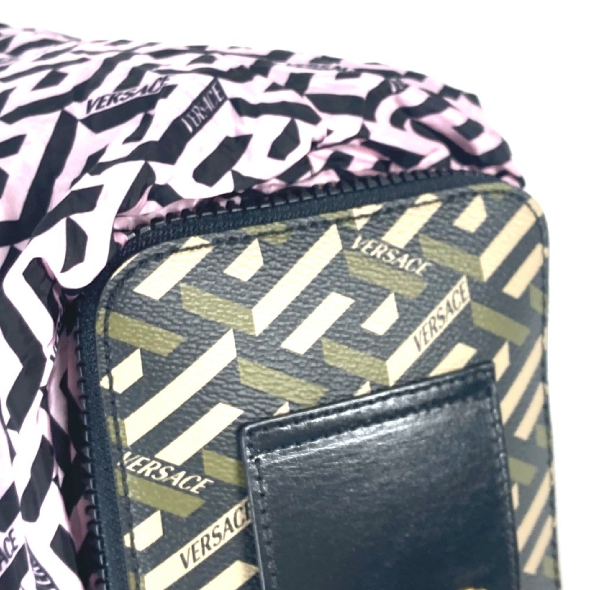 Versace Khaki Pink Leather Nylon Eco-Bag Shoulder Bag Tote Bag (Pre-Owned)