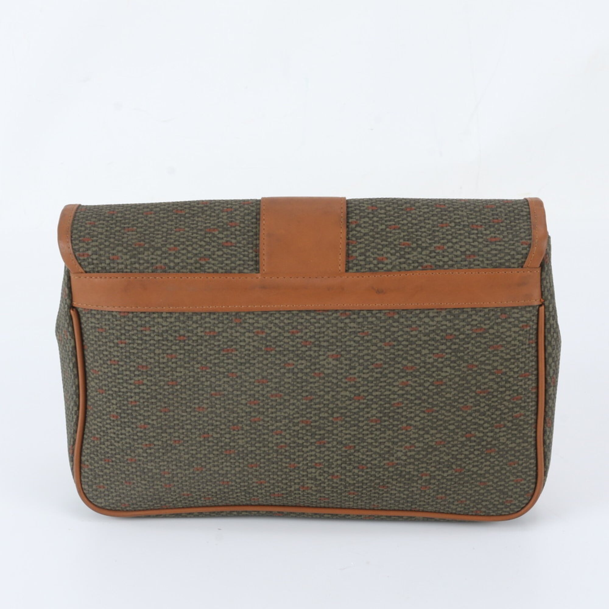 Saint Laurent Brown Green Khaki Leather Coated Canvas Clutch Bag Pouch (Pre-Owned)