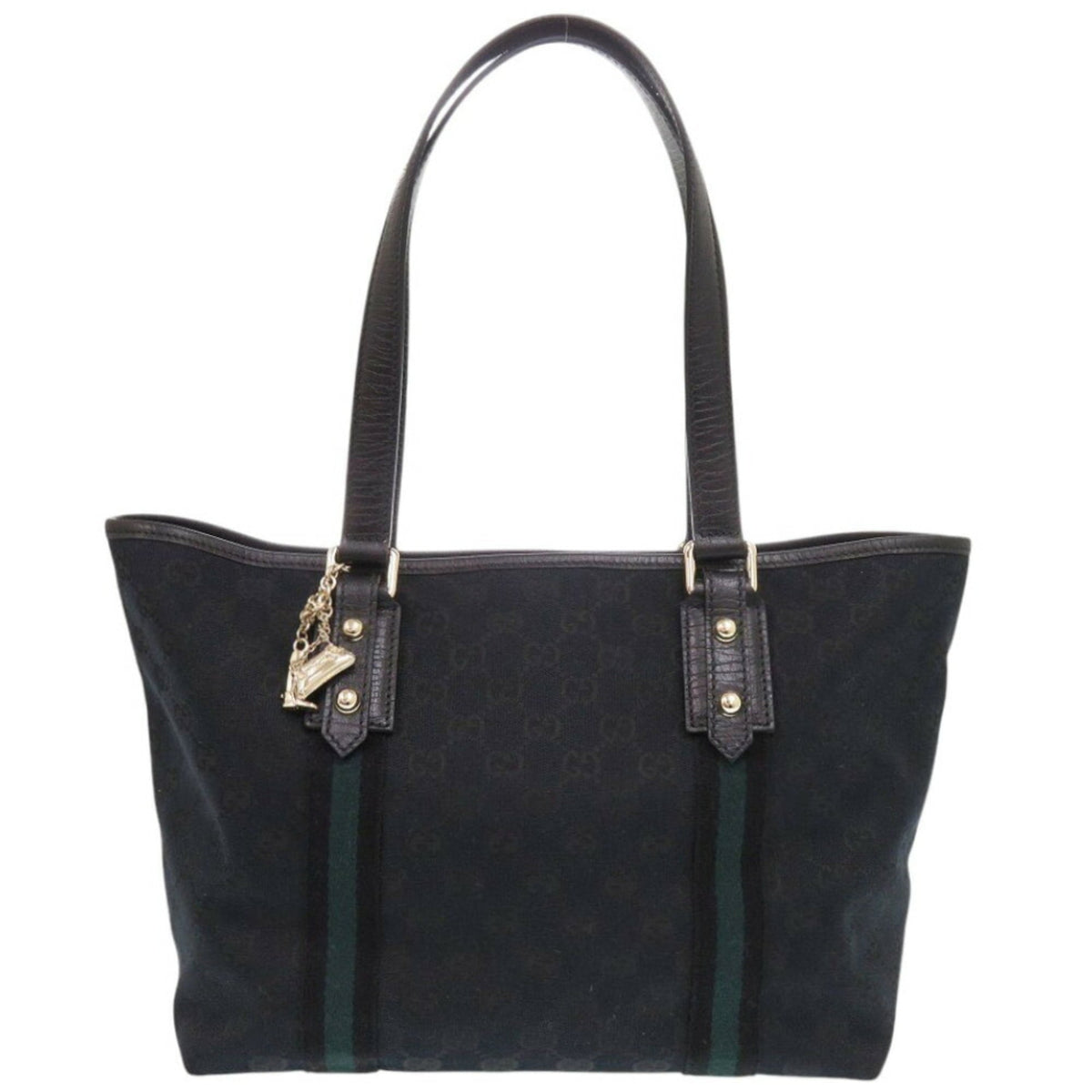 Gucci Black Green Canvas Tote Bag (Pre-Owned)