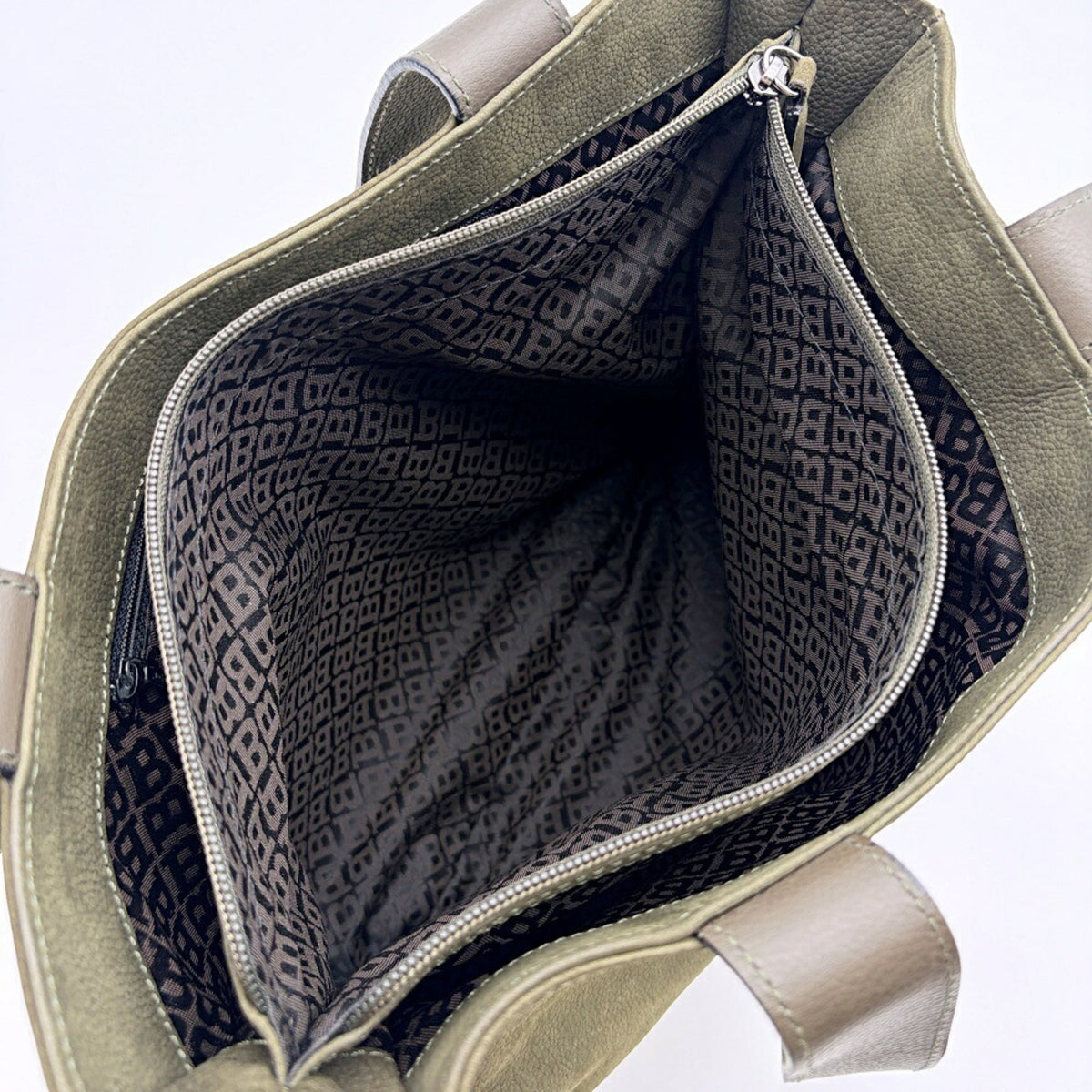 Bally Green Khaki Suede Leather Shoulder Bag Tote Bag (Pre-Owned)