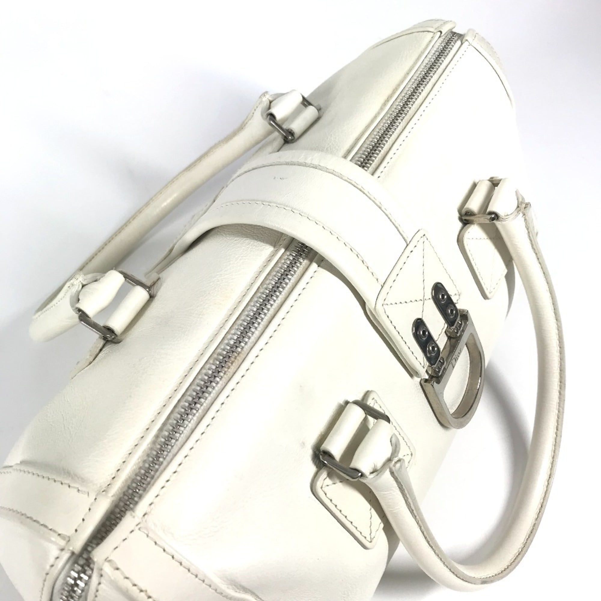 Christian Dior White Leather Boston Bag Handbag (Pre-Owned)