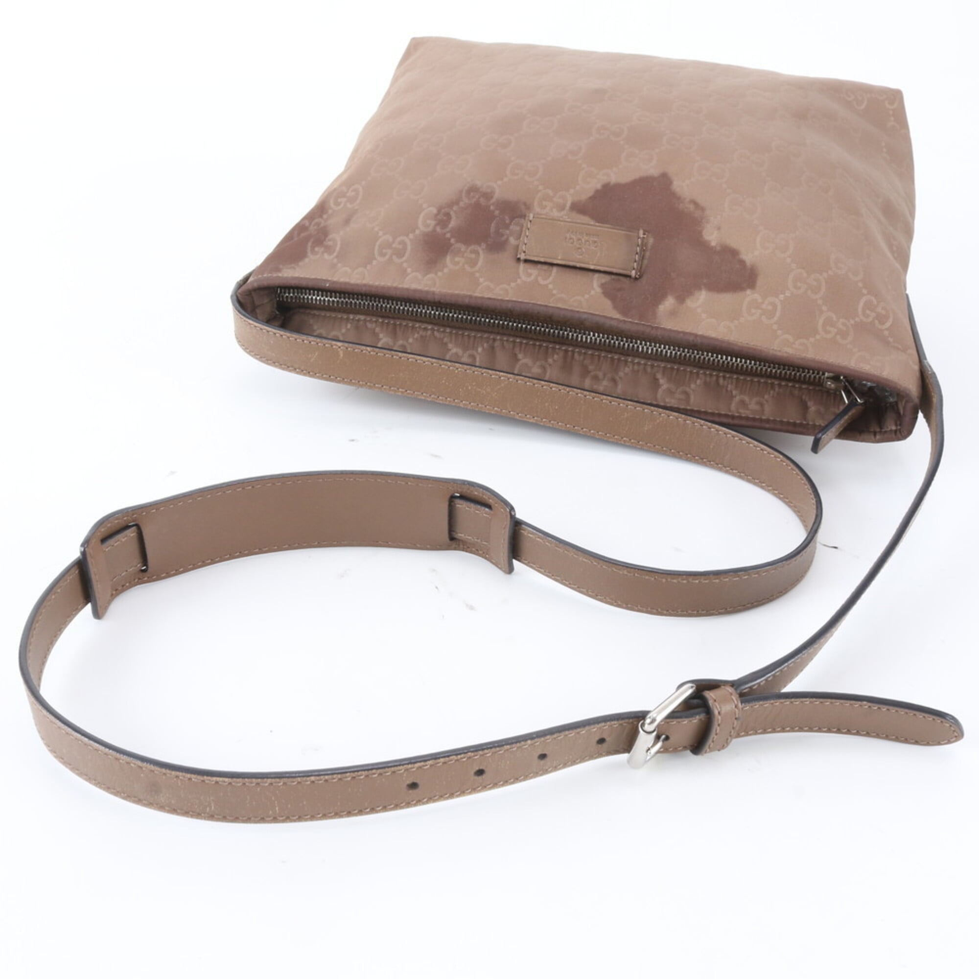 Gucci Beige Brown Nylon Leather Messenger Bag Shoulder Bag (Pre-Owned)