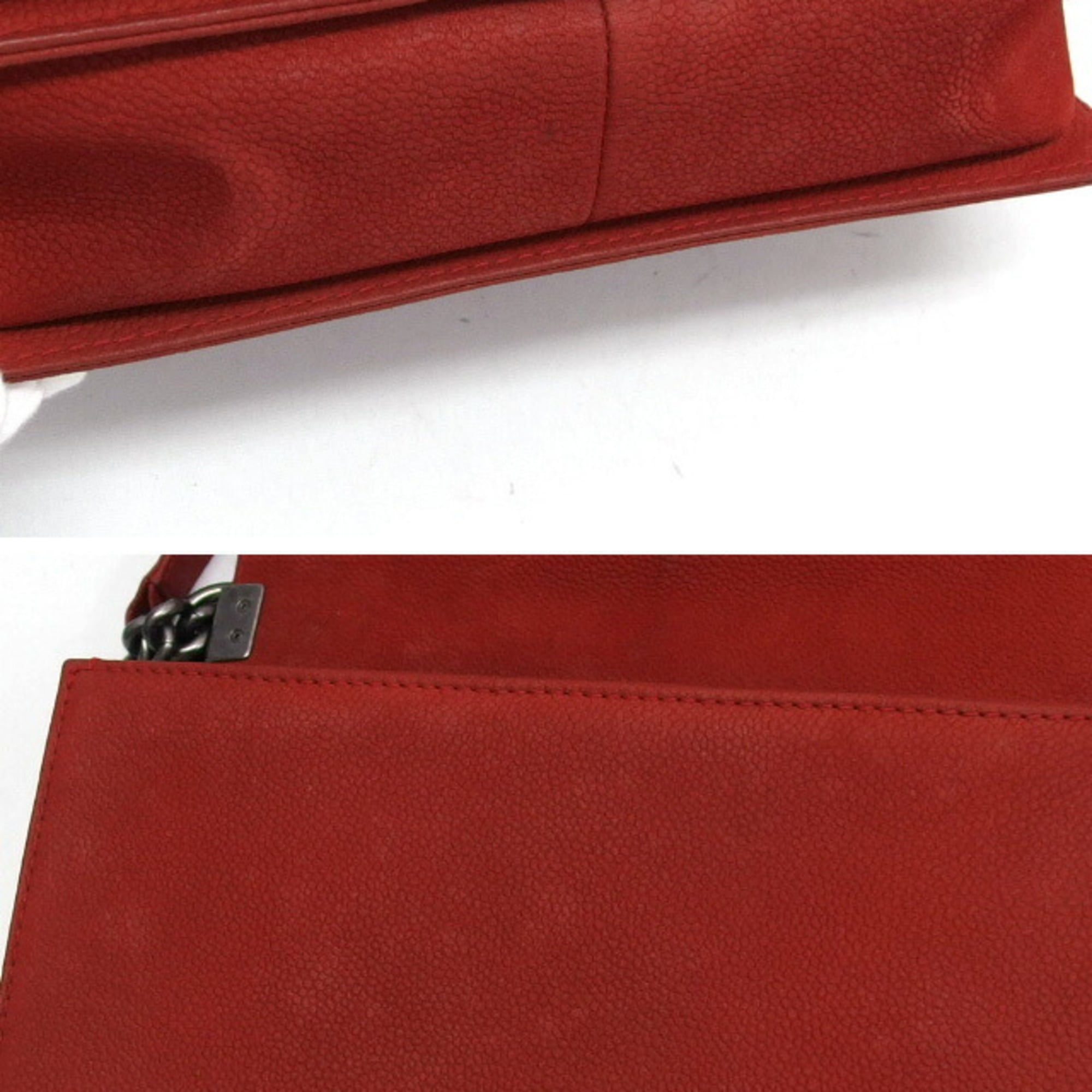 Chanel Red Color Grained Calfskin Shoulder Bag (Pre-Owned)