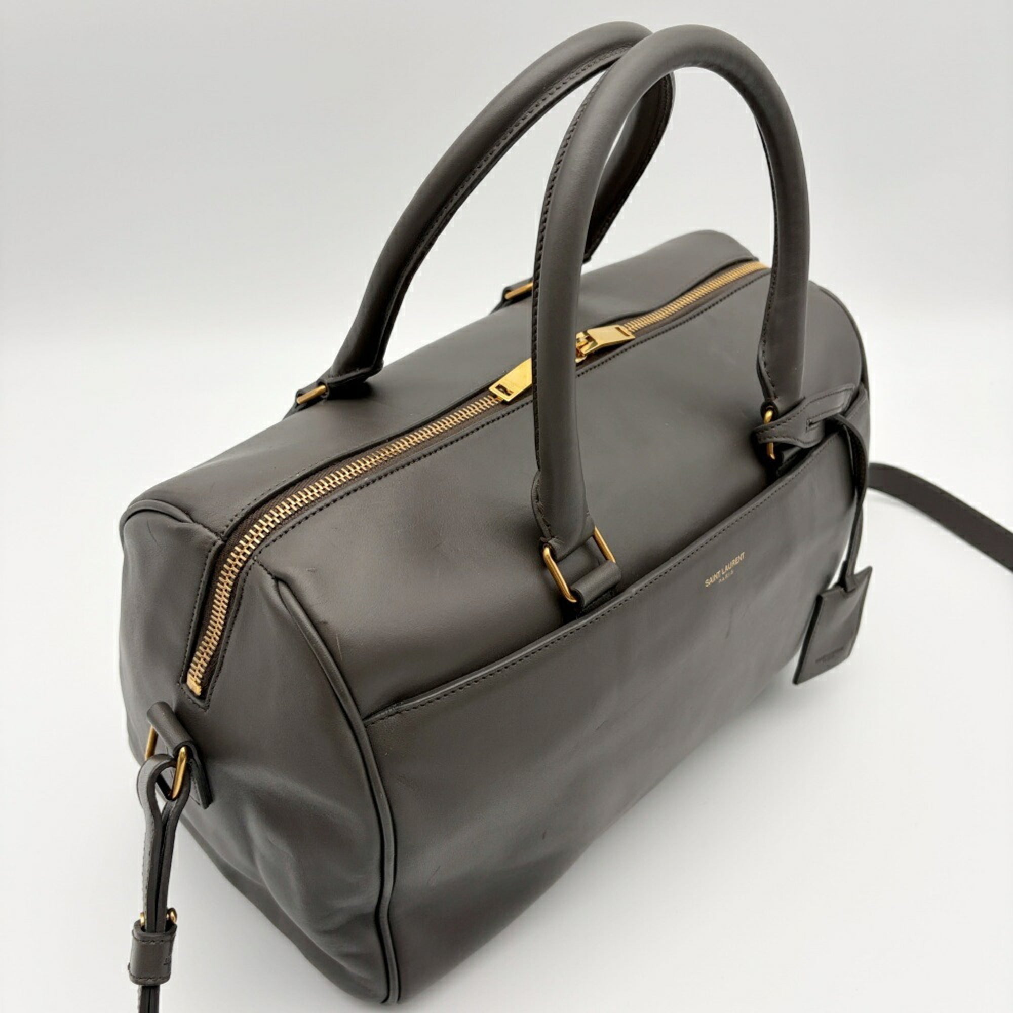 Saint Laurent Gray Leather Suede Boston Bag Shoulder Bag (Pre-Owned)