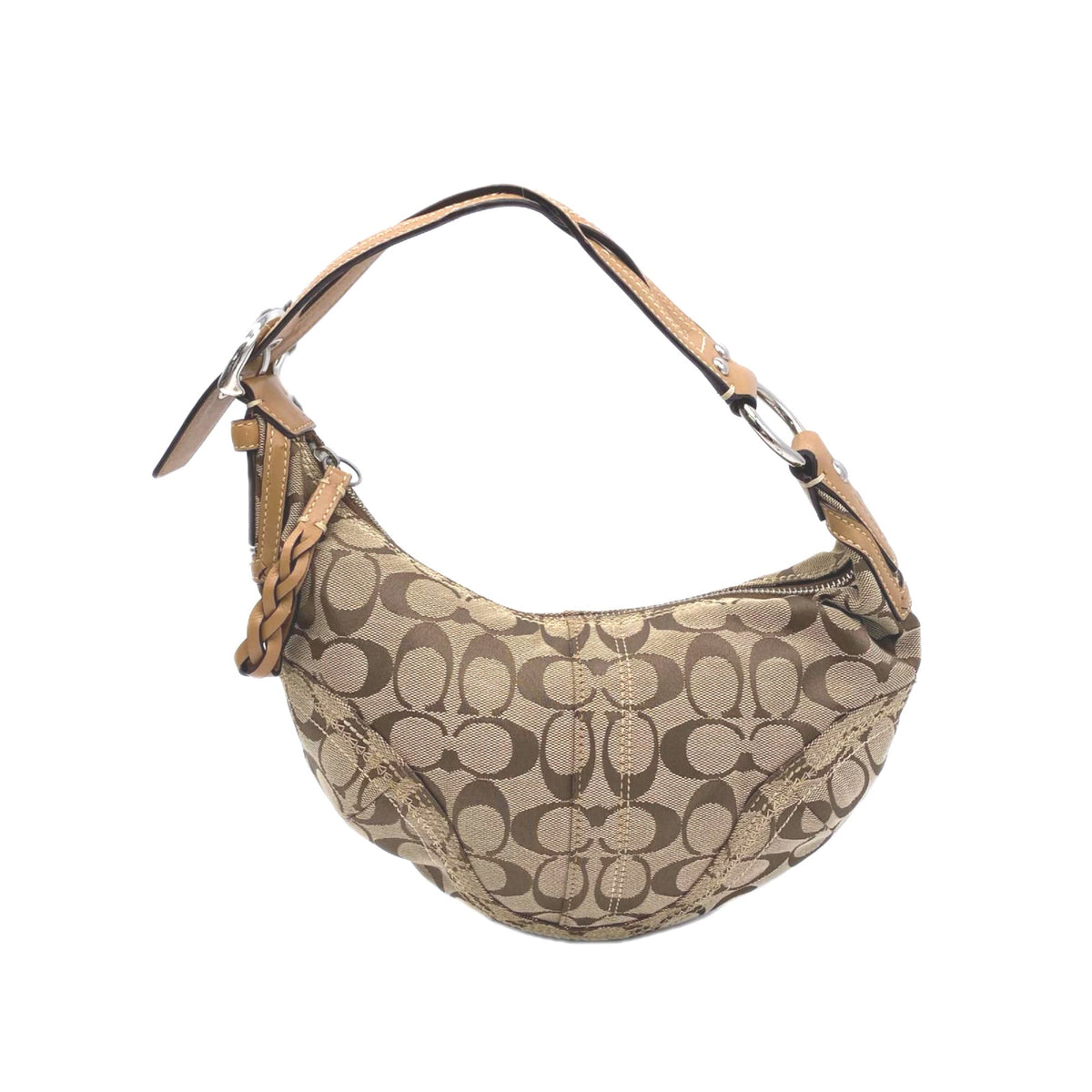 Coach Beige Brown Signature Line Handbag (Pre-Owned)