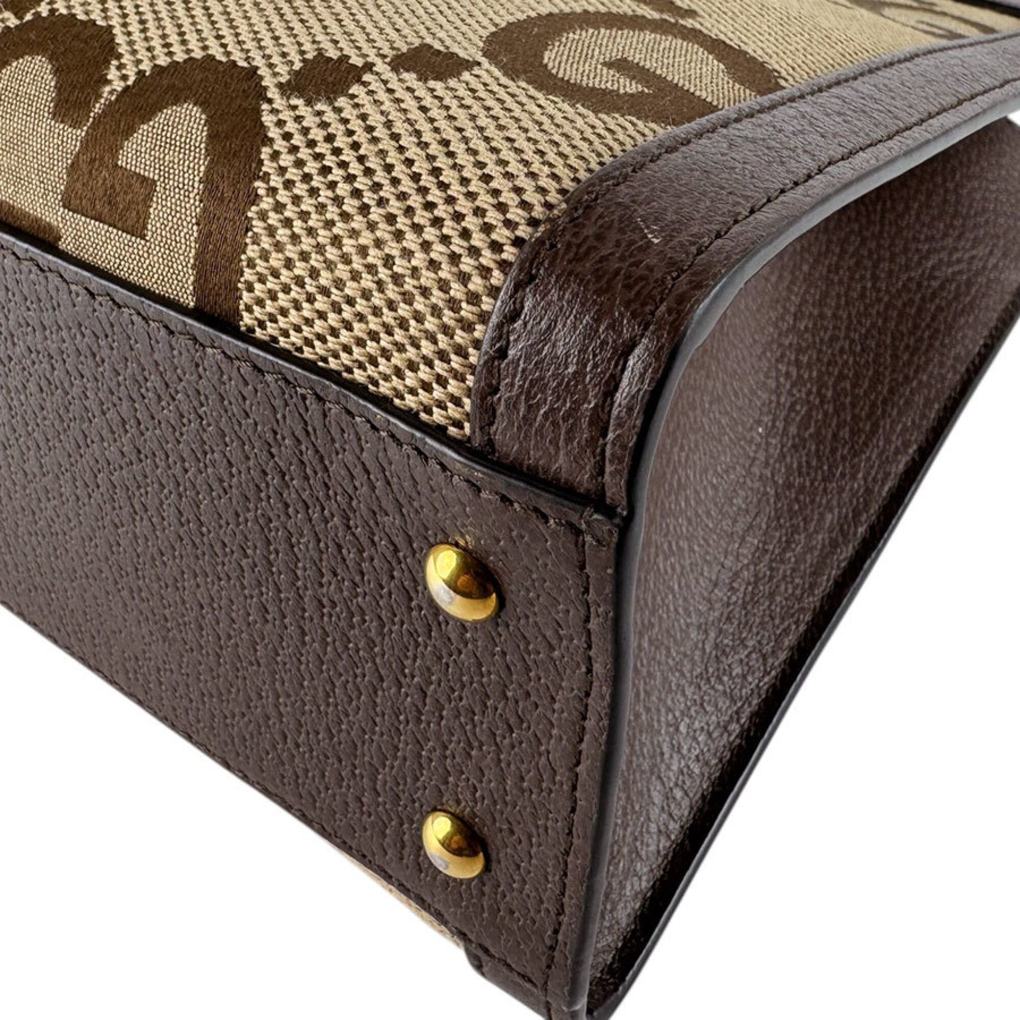 Gucci Beige Brown Canvas Leather Handbag Shoulder Bag (Pre-Owned)