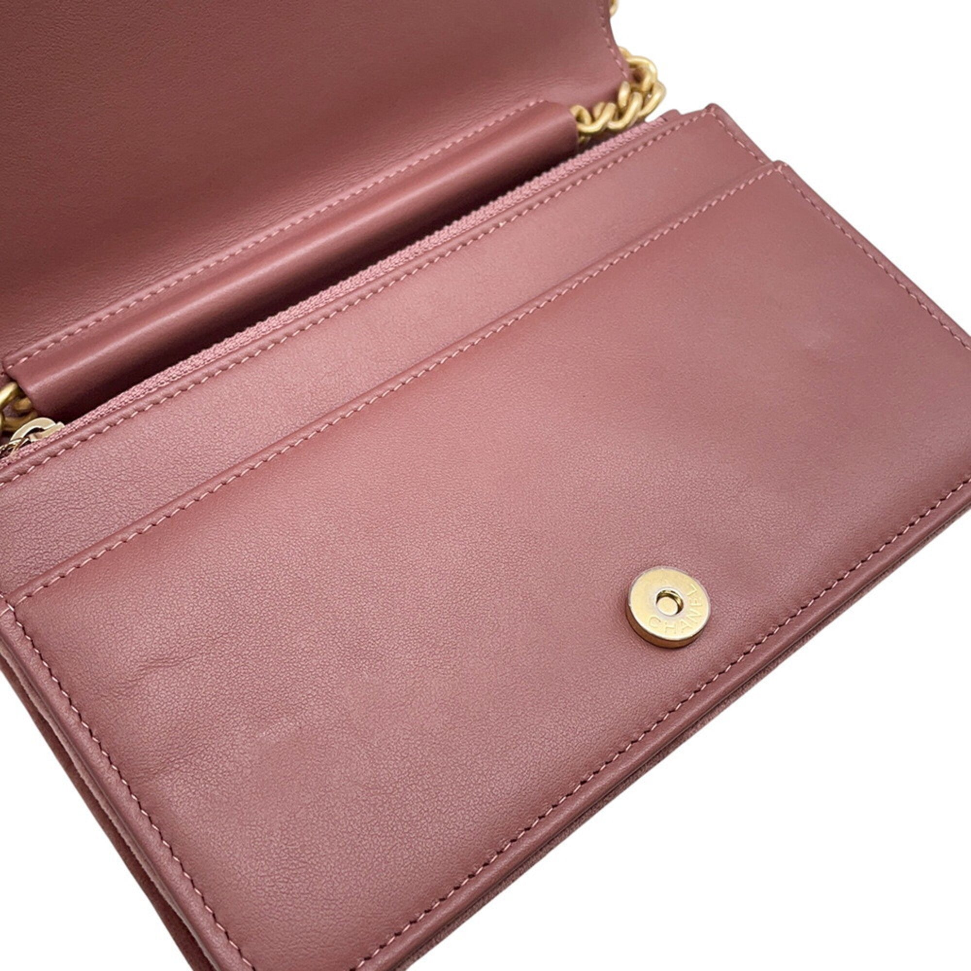 Chanel Boy Chanel Pink Velvet Chain/Shoulder Wallet (Pre-Owned)