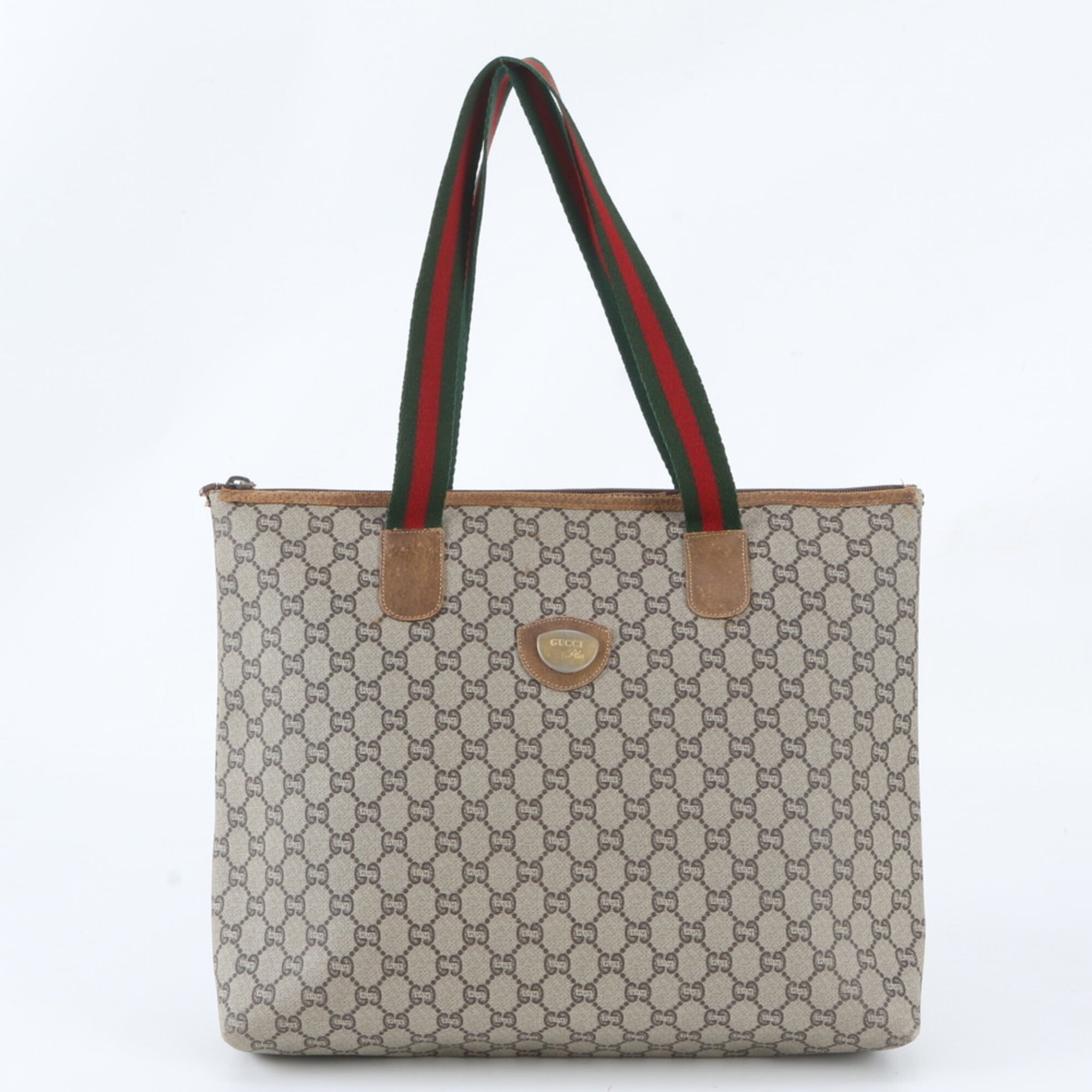 Gucci Sherry Line Brown Leather Coated Canvas Handbag Shoulder Bag Tote Bag (Pre-Owned)