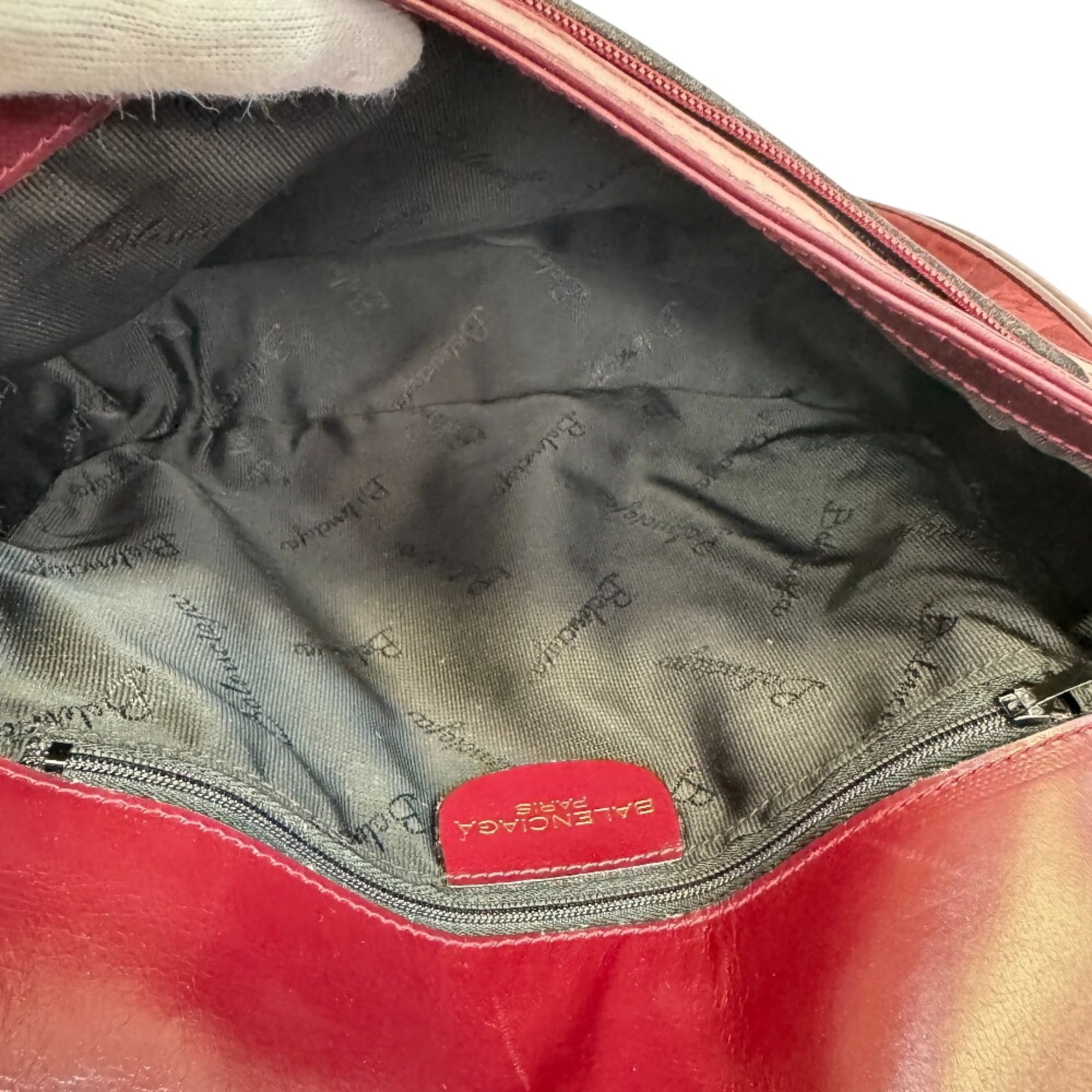 Balenciaga Bordeaux Canvas Leather Shoulder Bag (Pre-Owned)