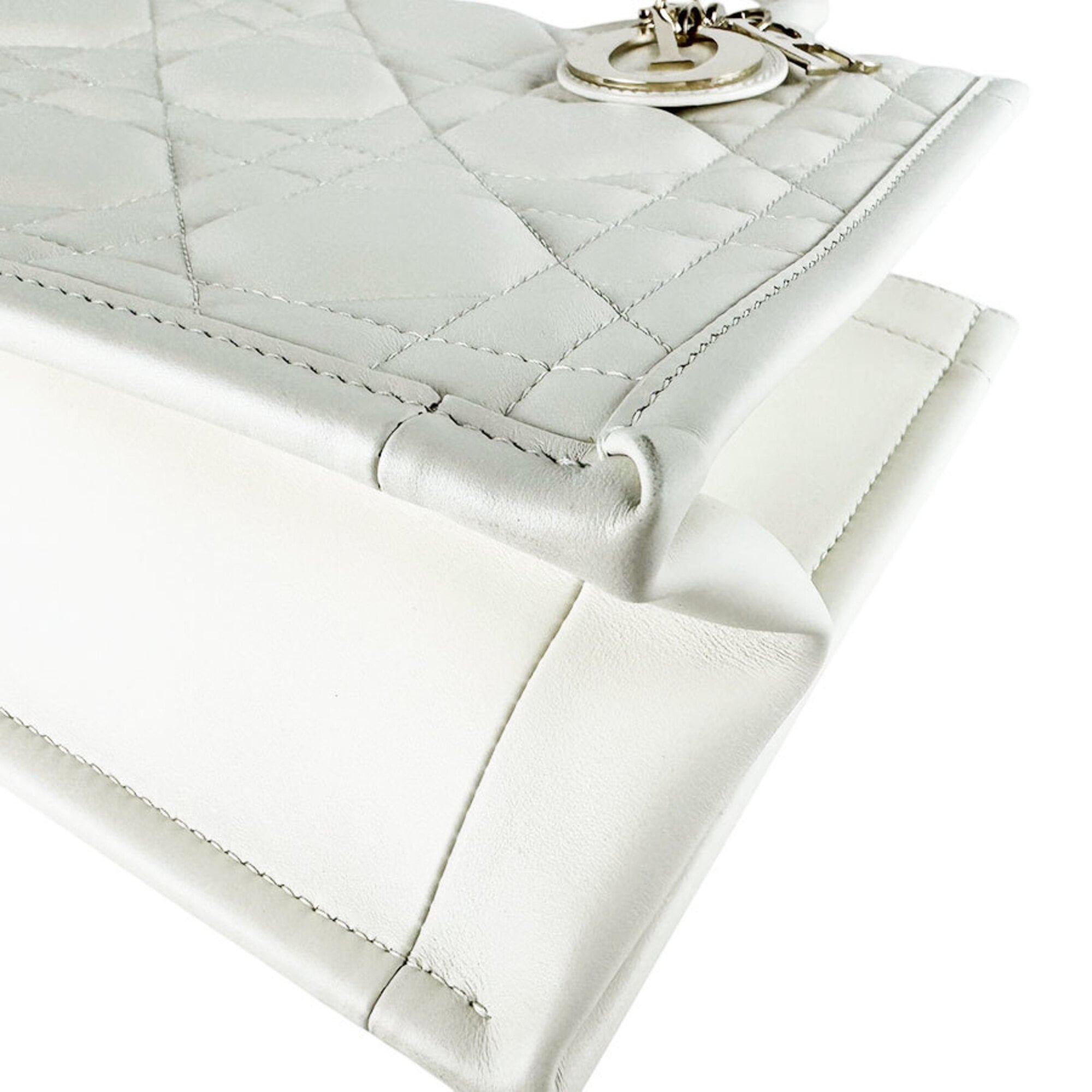 Christian Dior White Leather Handbag Shoulder Bag Tote Bag (Pre-Owned)