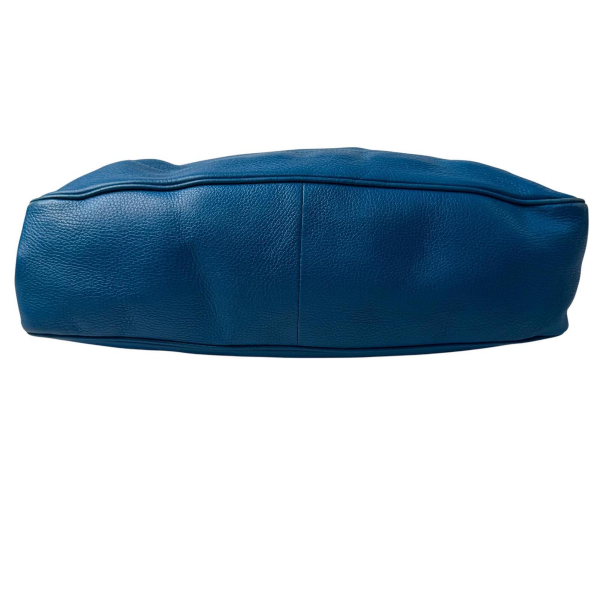 Gucci Blue Leather Bamboo Handbag Shoulder Bag (Pre-Owned)