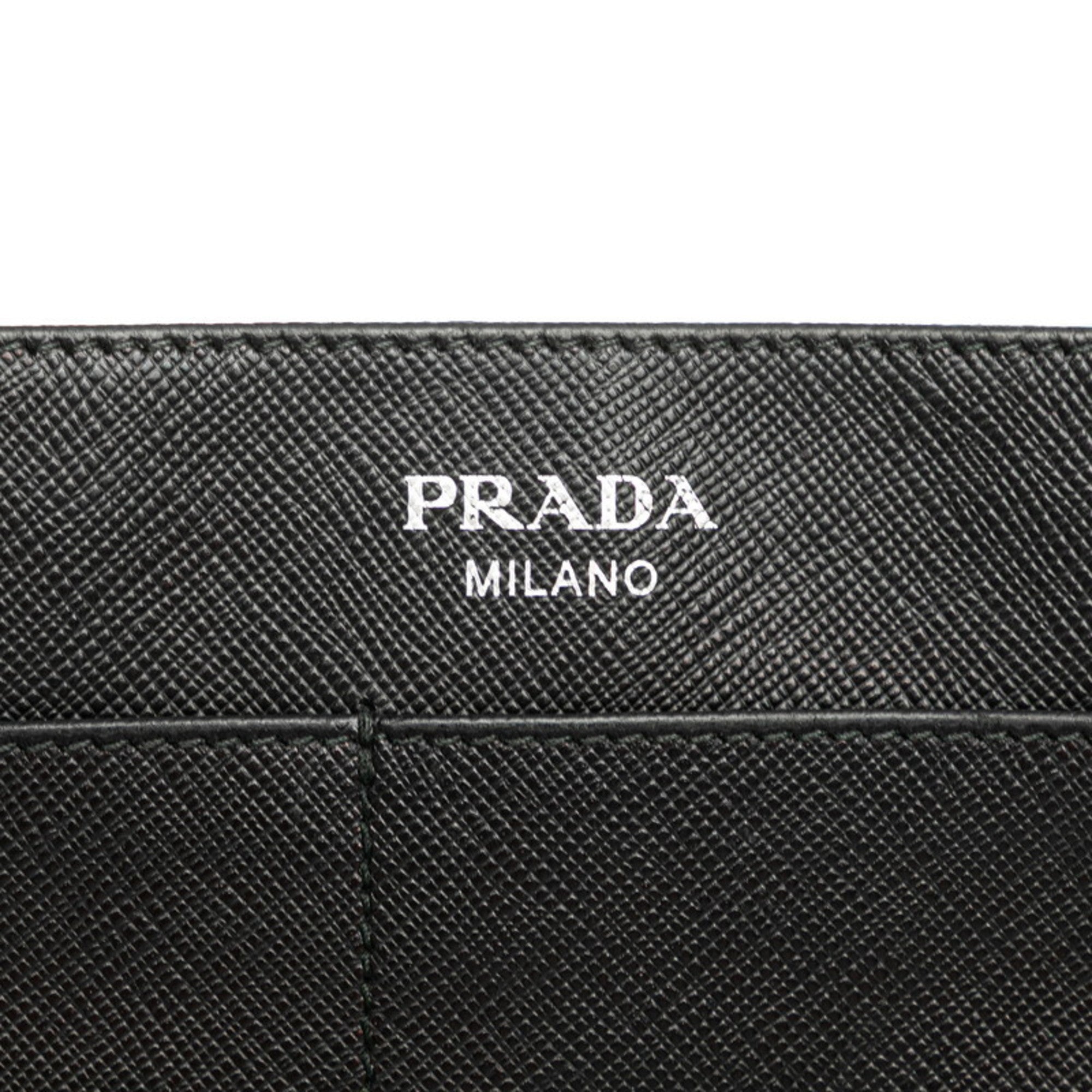 Prada Saffiano Black Leather Shoulder Bag (Pre-Owned)