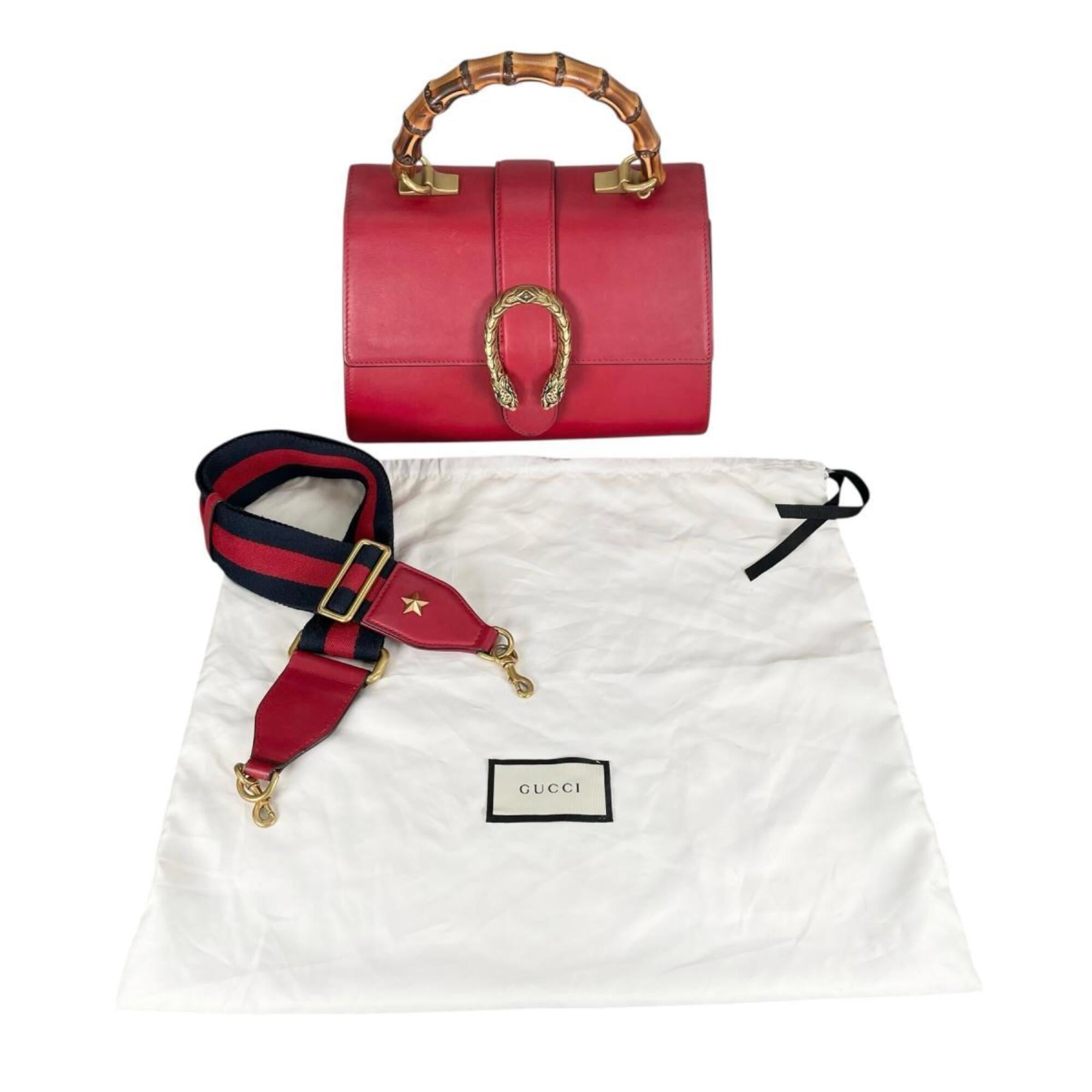 Gucci Red Color Leather Handbag Shoulder Bag (Pre-Owned)