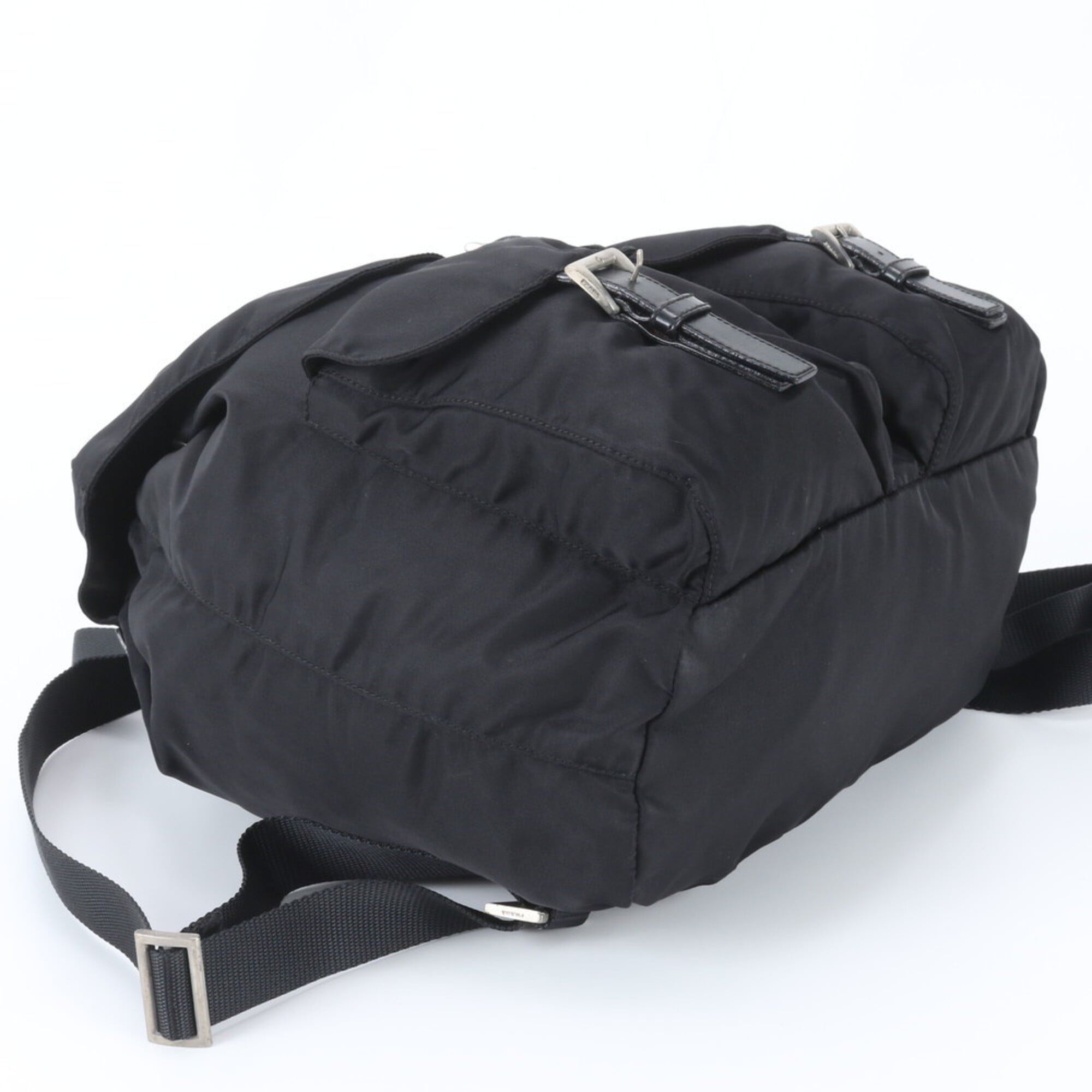 Prada Black Nylon Leather Backpack Handbag (Pre-Owned)