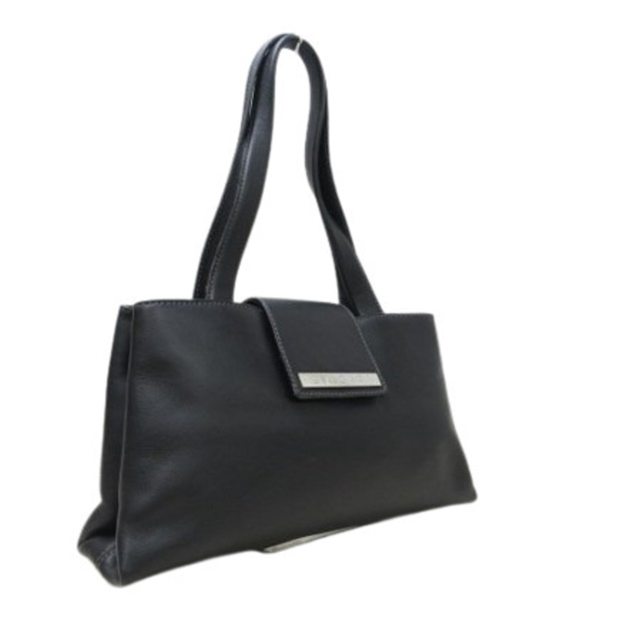 Bvlgari Black Leather Handbag Shoulder Bag Tote Bag (Pre-Owned)