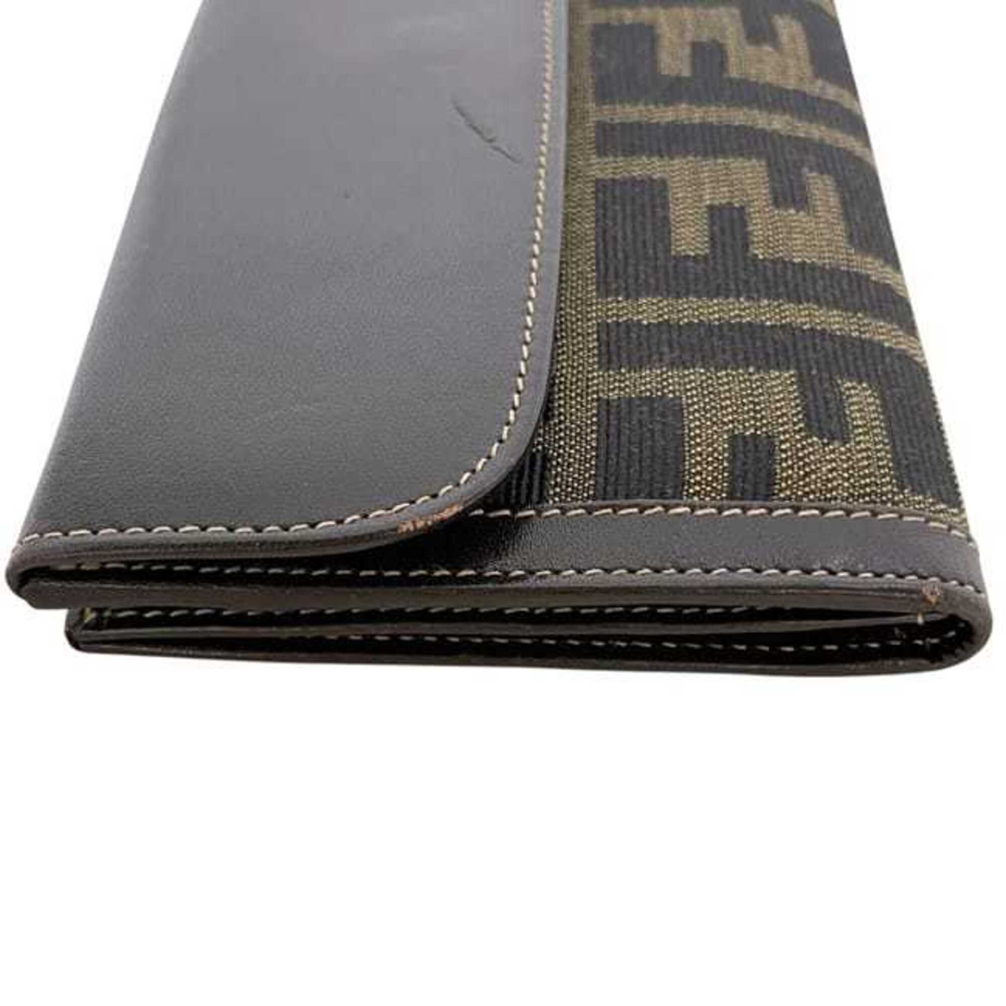 Fendi Brown Khaki Canvas Leather Long Wallet (Bi-Fold) (Pre-Owned)