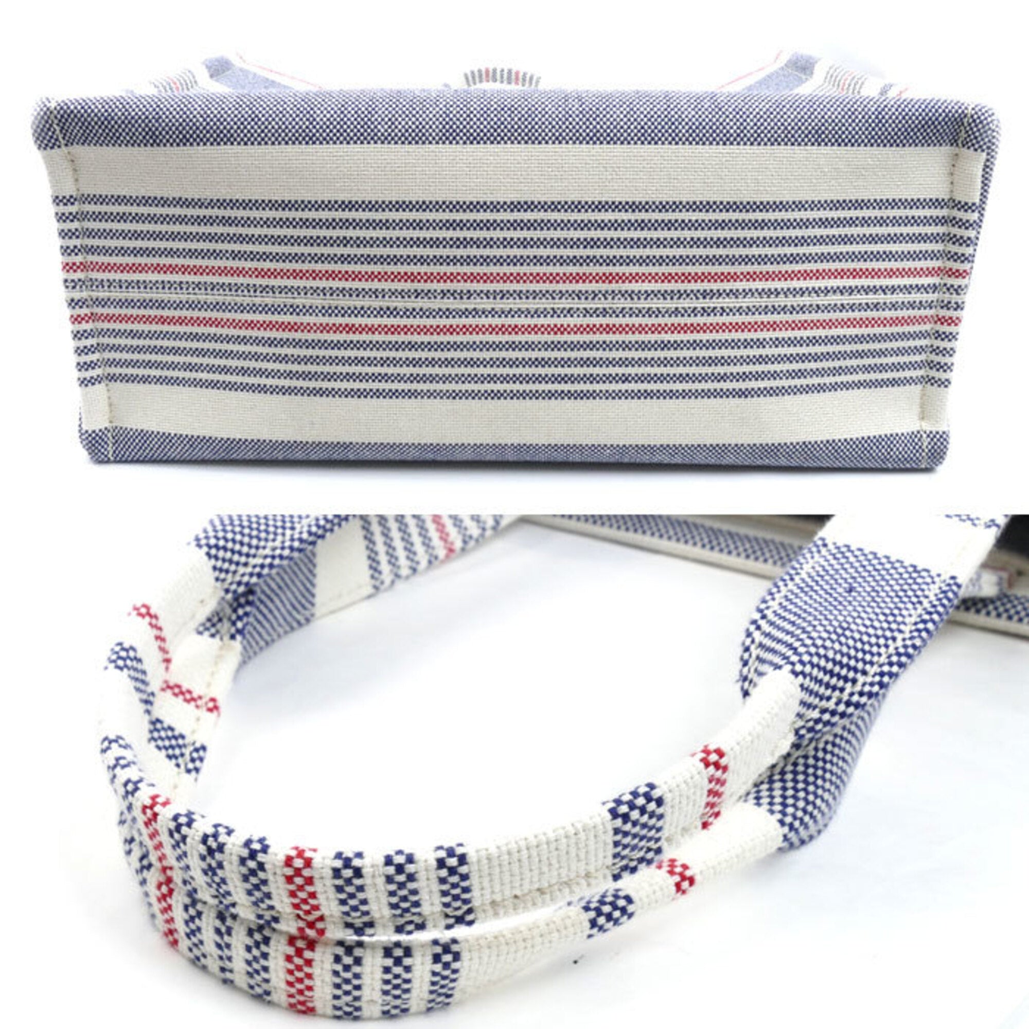 Celine Blue Red Color White Canvas Leather Tote Bag (Pre-Owned)