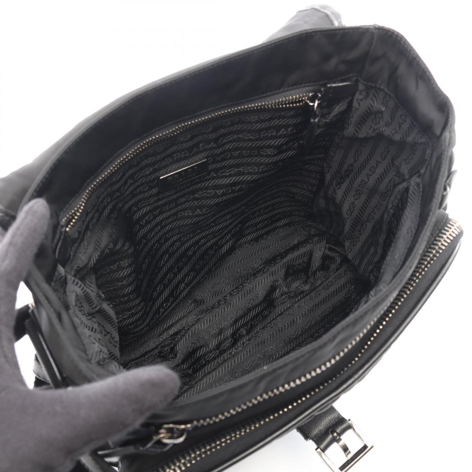Prada Black Nylon Leather Handbag Shoulder Bag (Pre-Owned)