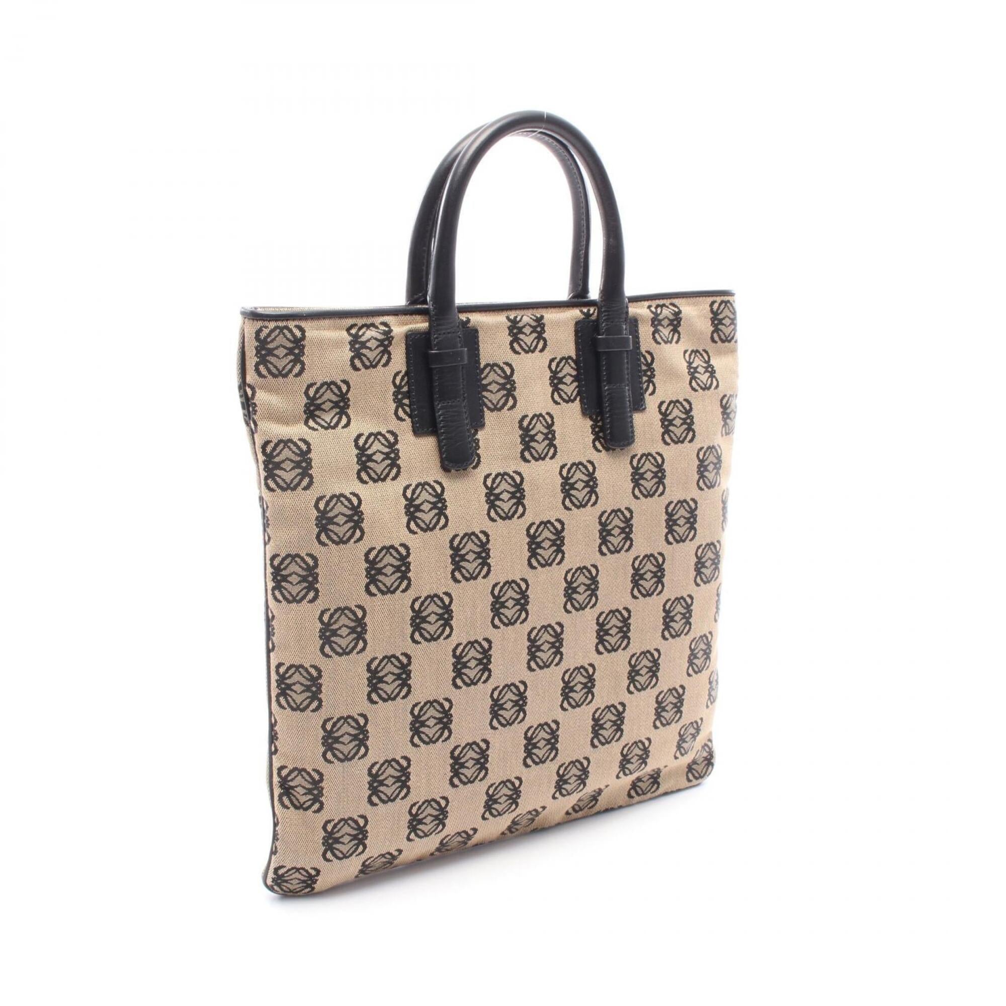Loewe Beige Black Canvas Leather Handbag Tote Bag (Pre-Owned)