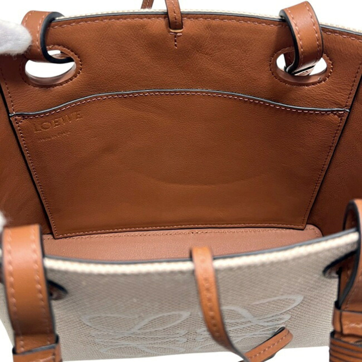 Loewe Beige Brown Canvas Leather Handbag Tote Bag (Pre-Owned)