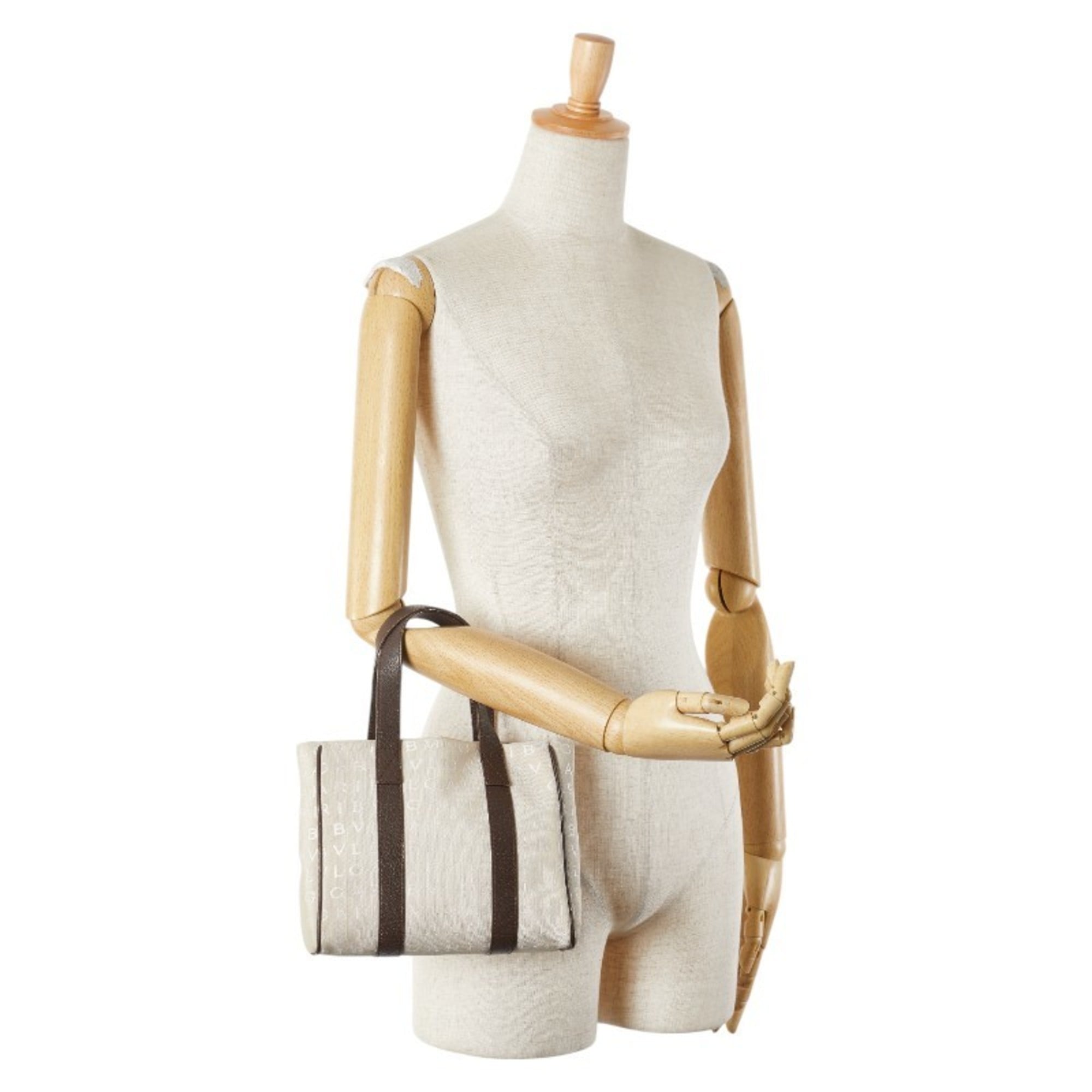 Bvlgari Beige Brown Canvas Leather Handbag (Pre-Owned)
