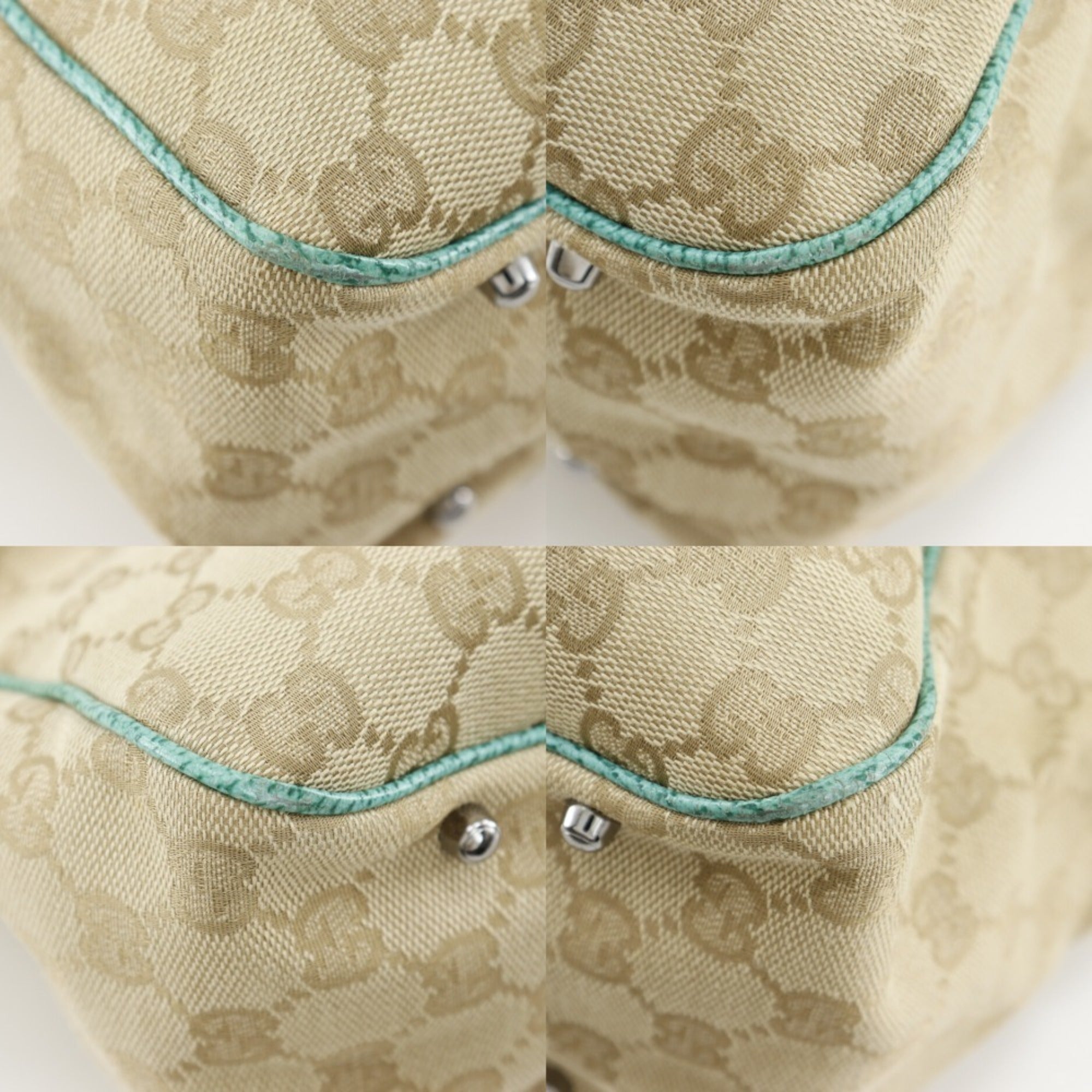 Gucci Gg Canvas Beige Green Gg Canvas Tote Bag (Pre-Owned)