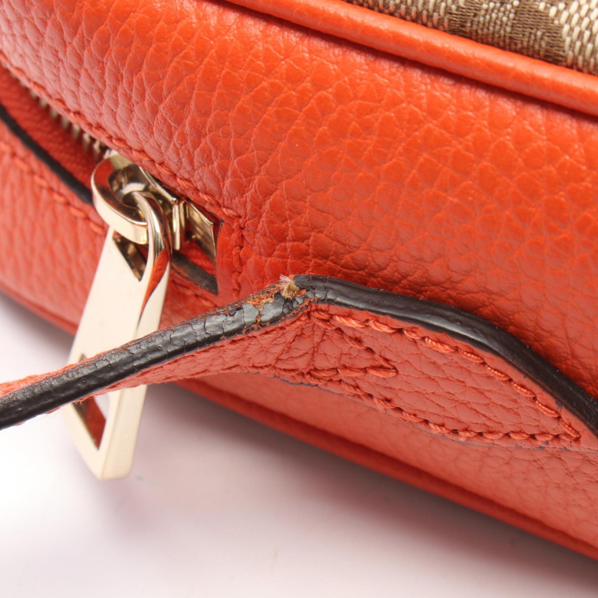 Gucci Beige Brown Orange Canvas Leather Handbag Shoulder Bag (Pre-Owned)