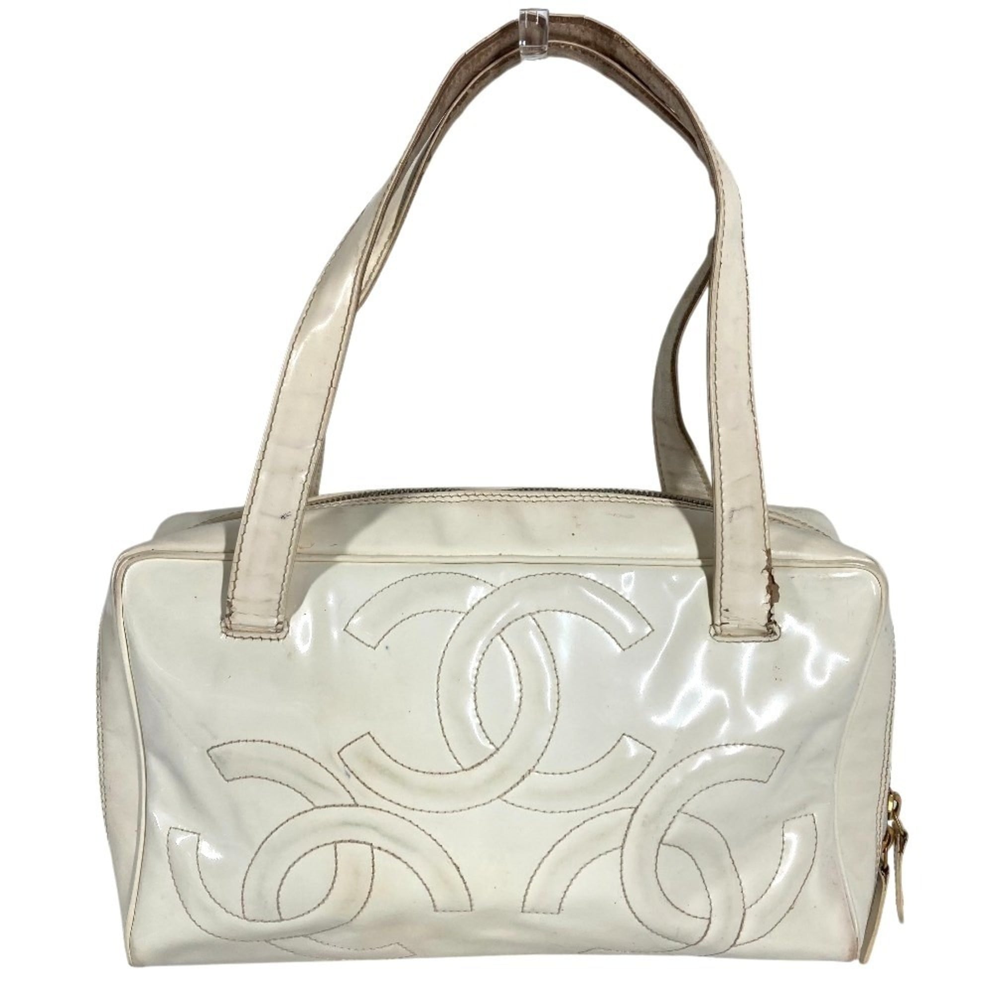 Chanel White Leather Shoulder Bag Tote Bag (Pre-Owned)