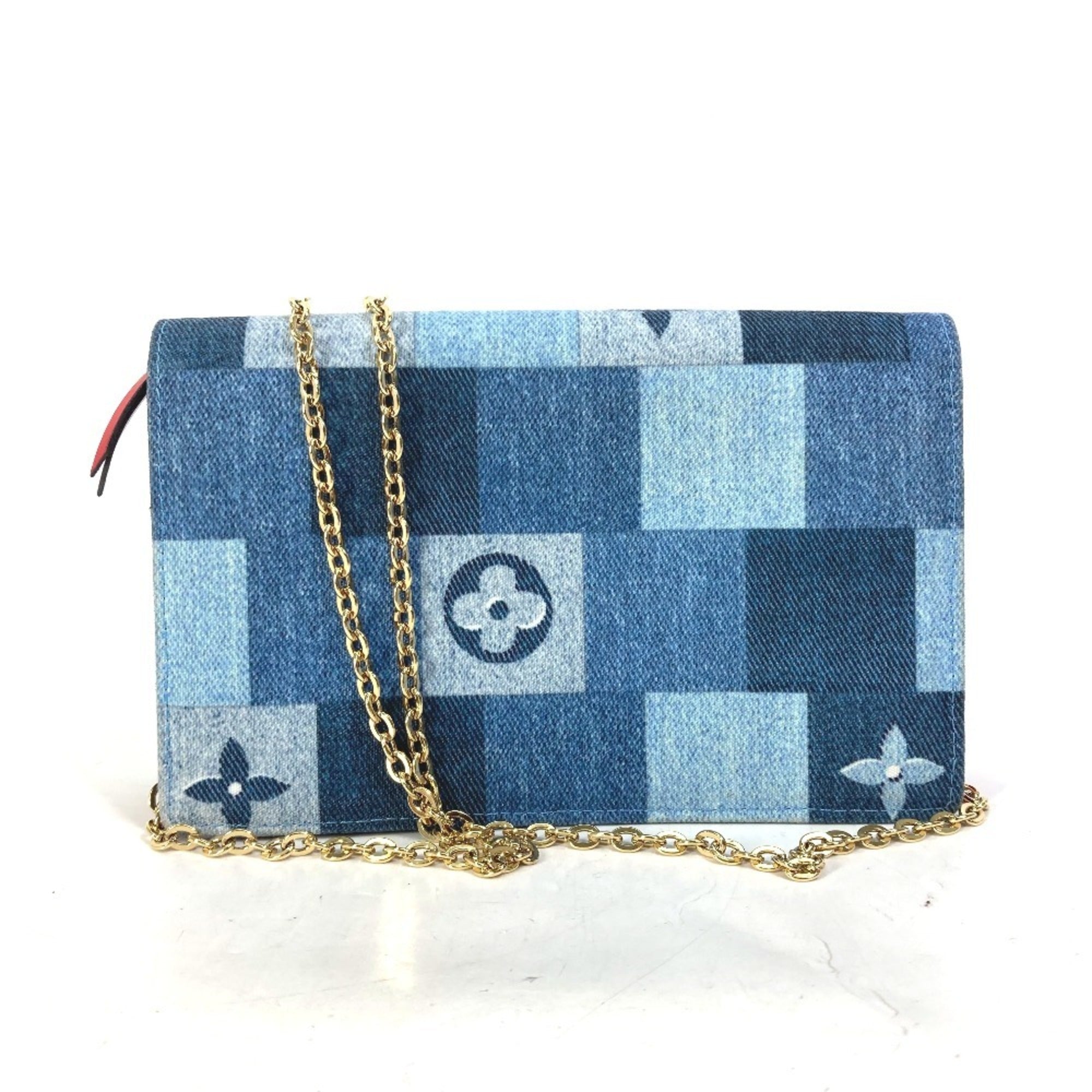 Louis Vuitton Monogram Denim Blue Red Color Monogram Denim Chain/Shoulder Wallet (Pre-Owned)