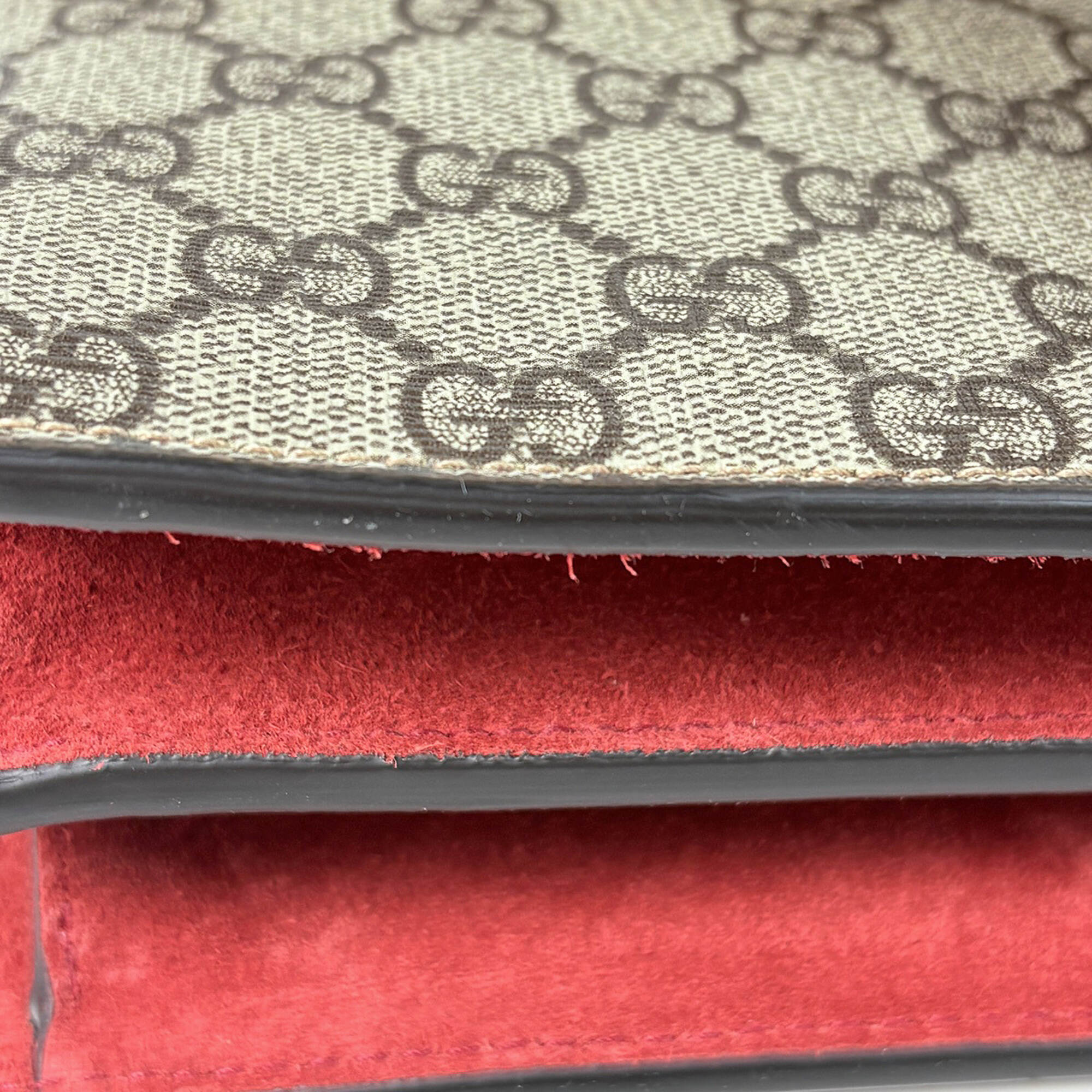 Gucci Beige Red Color Coated Canvas Suede Shoulder Bag (Pre-Owned)