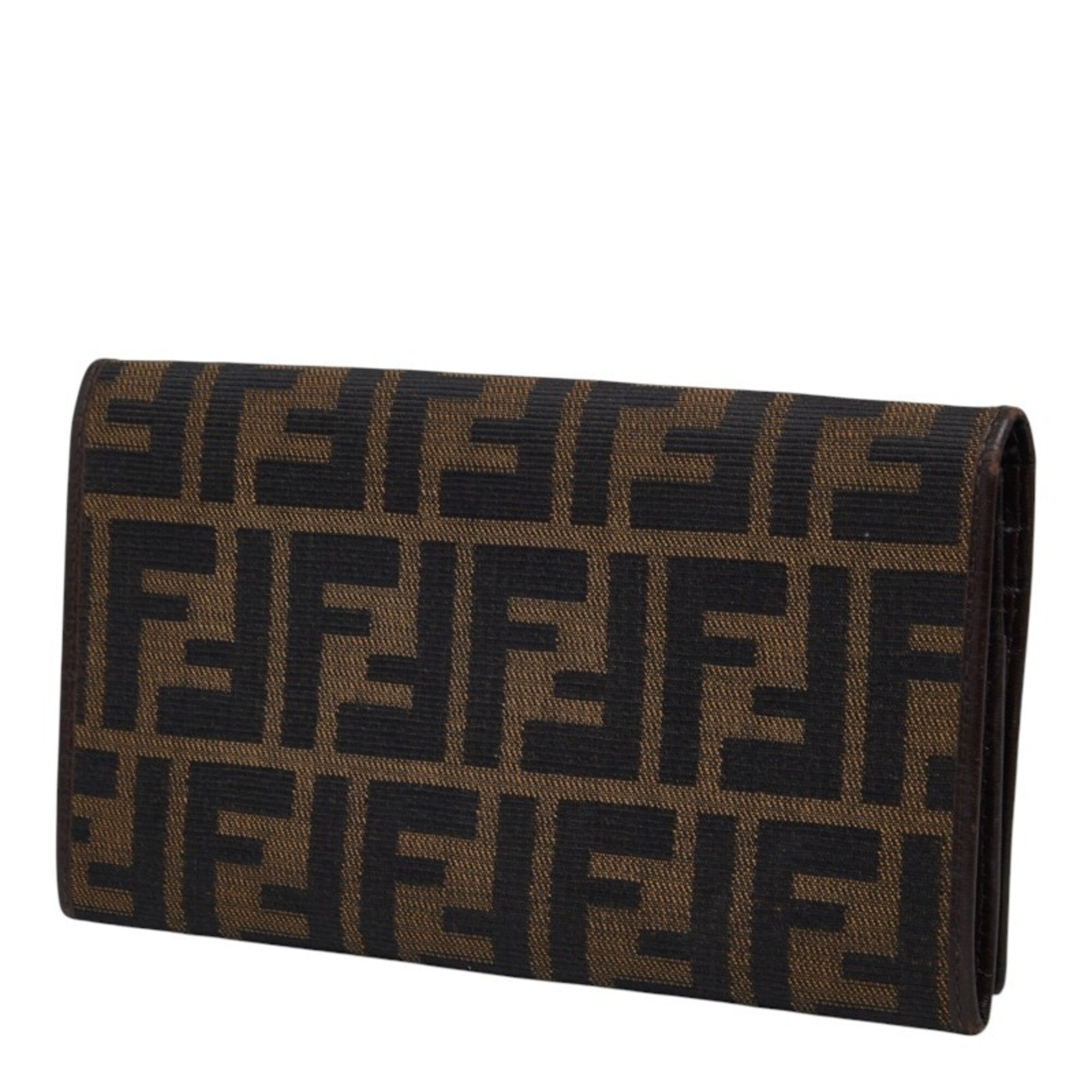 Fendi Zucca Brown Canvas Leather Long Wallet (Bi-Fold) (Pre-Owned)