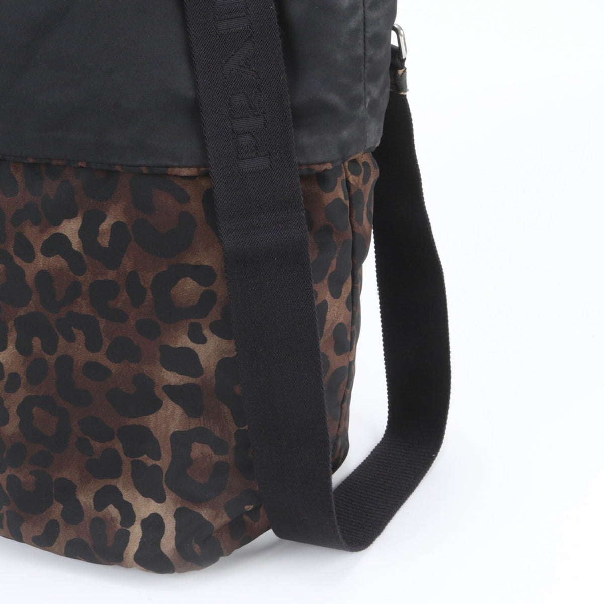 Prada Black Brown Leather Nylon Shoulder Bag Tote Bag (Pre-Owned)