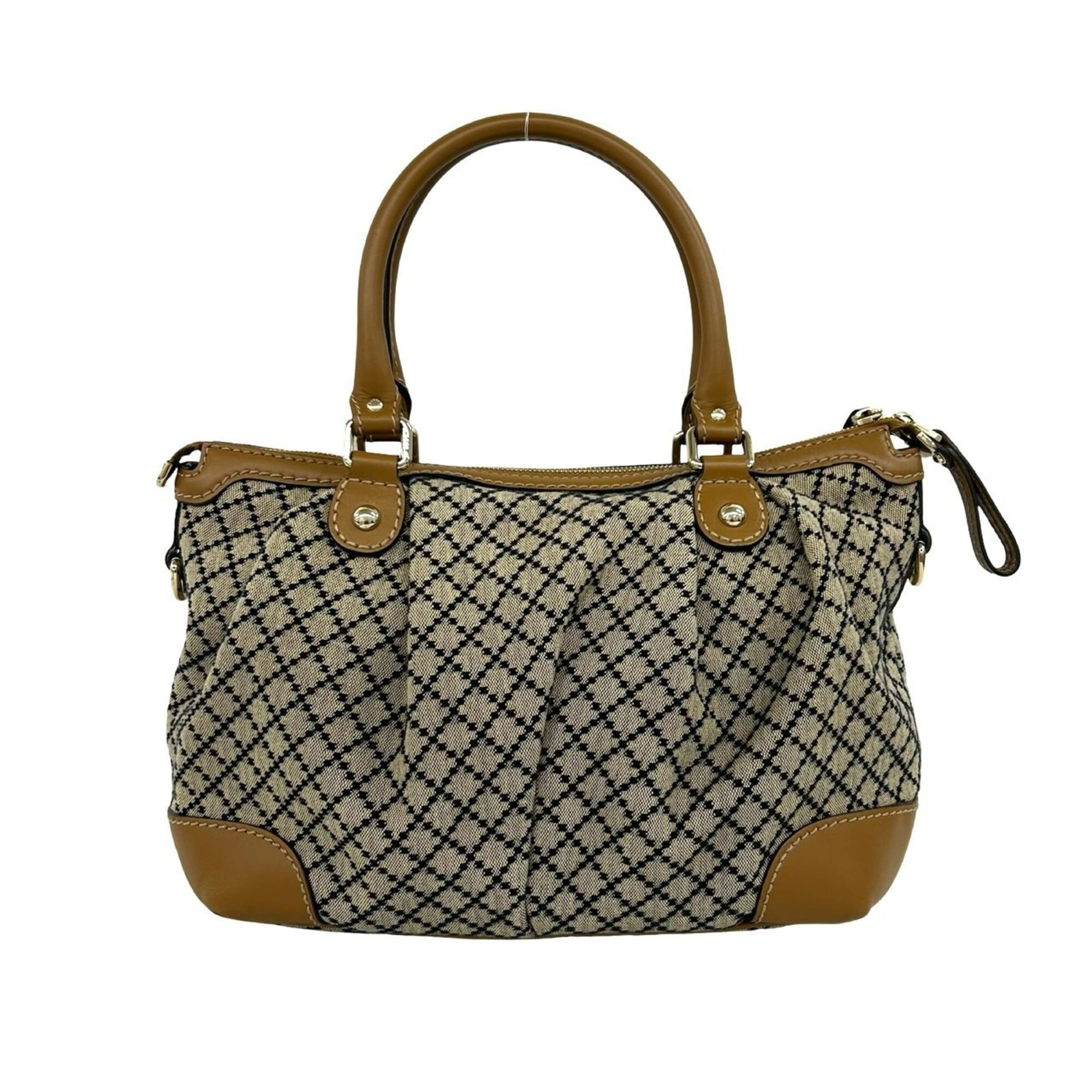 Gucci Beige Black Canvas Leather Handbag Shoulder Bag (Pre-Owned)