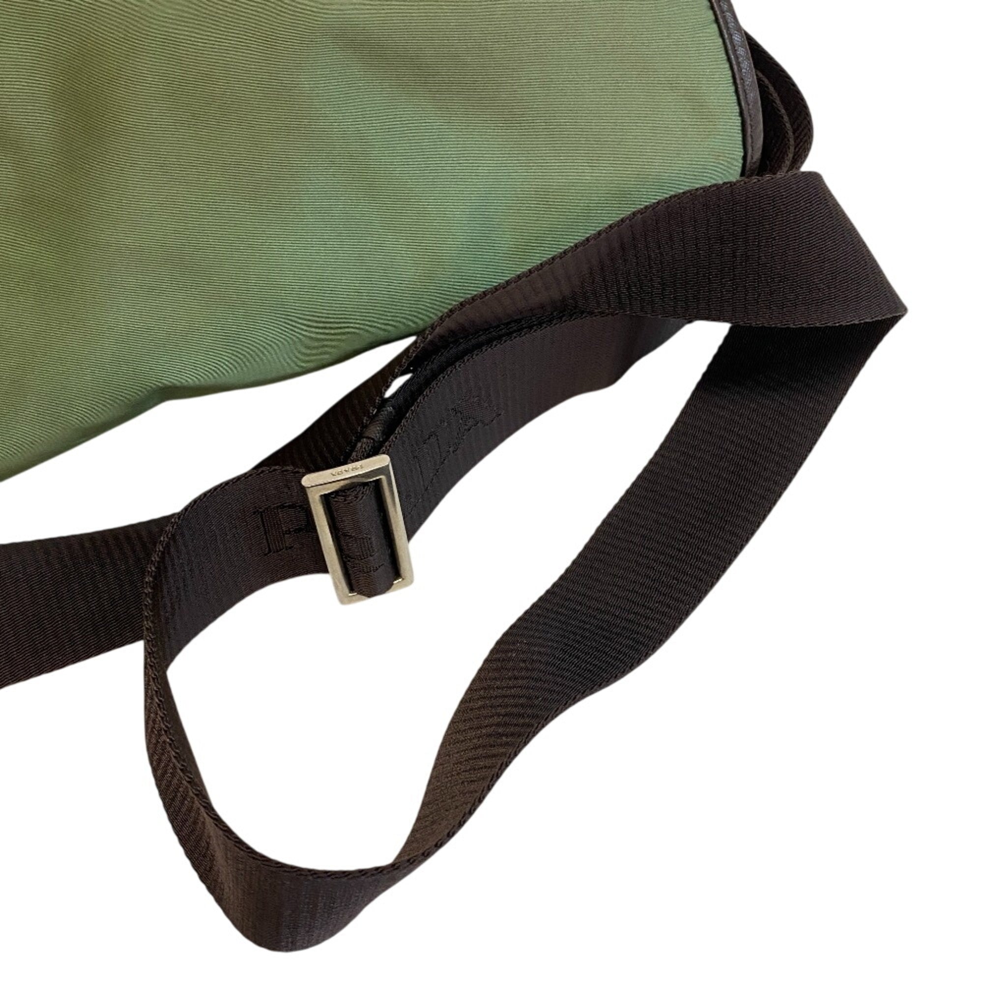 Prada Brown Green Nylon Leather Messenger Bag Shoulder Bag (Pre-Owned)