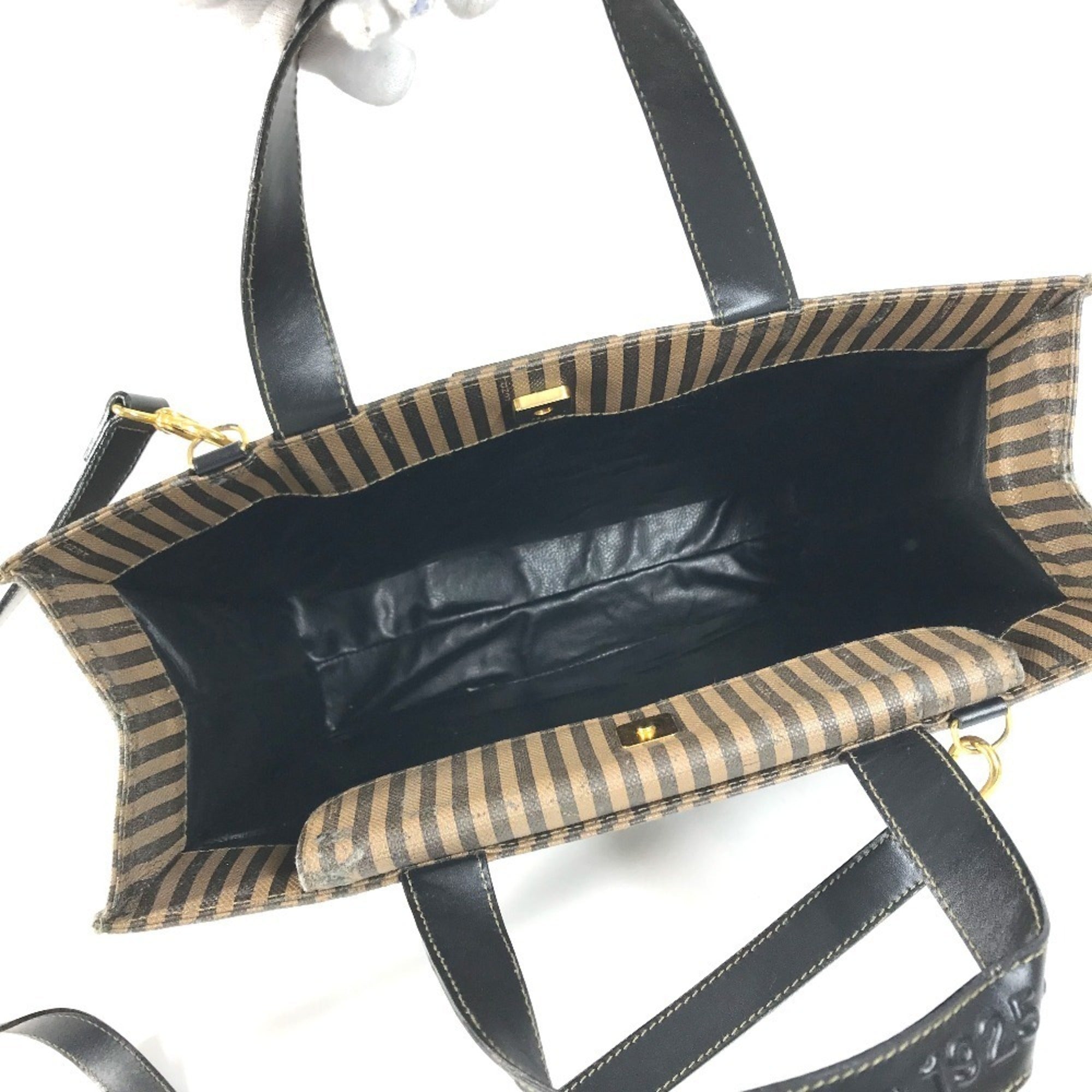 Fendi Black Brown Leather Coated Canvas Handbag Shoulder Bag Tote Bag (Pre-Owned)