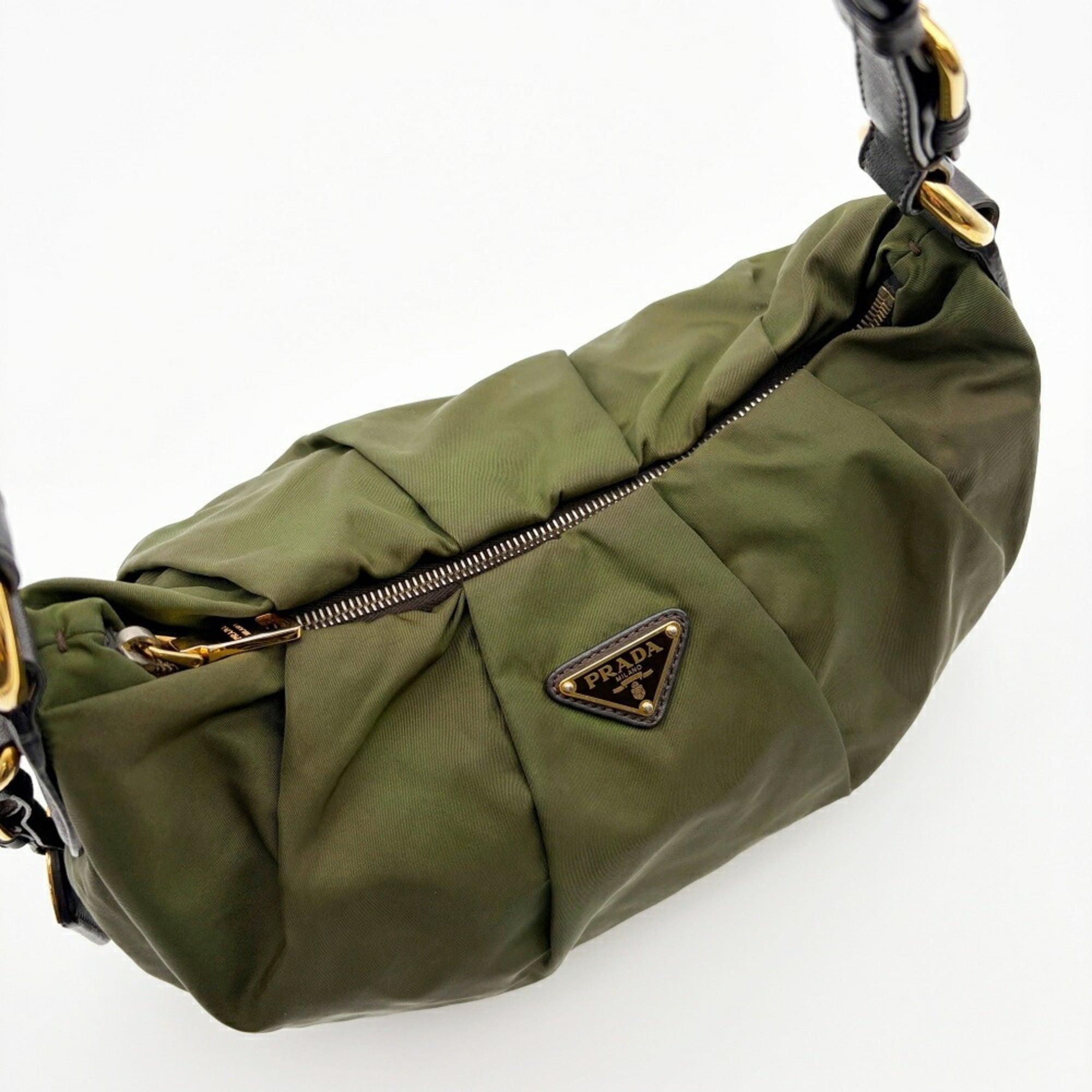 Prada Dark Brown Khaki Nylon Leather Shoulder Bag (Pre-Owned)