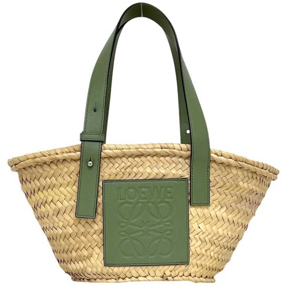 Loewe Beige Green Khaki Raffia Leather Basket (Pre-Owned)