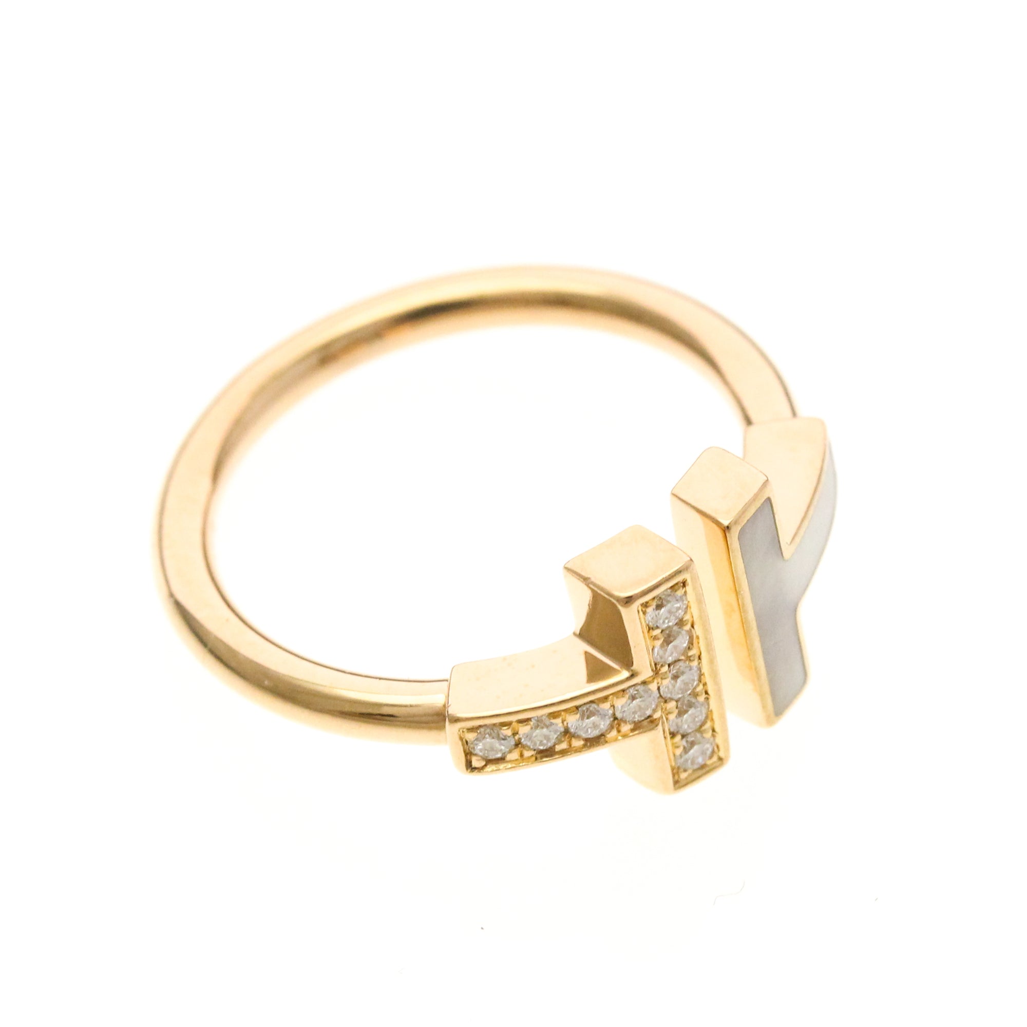 Tiffany & Co. T Wire Ring 18K Rose Gold With Mother Of Pearl And Diamonds Gold Pink_Gold Ring Jewelry (Pre-Owned)