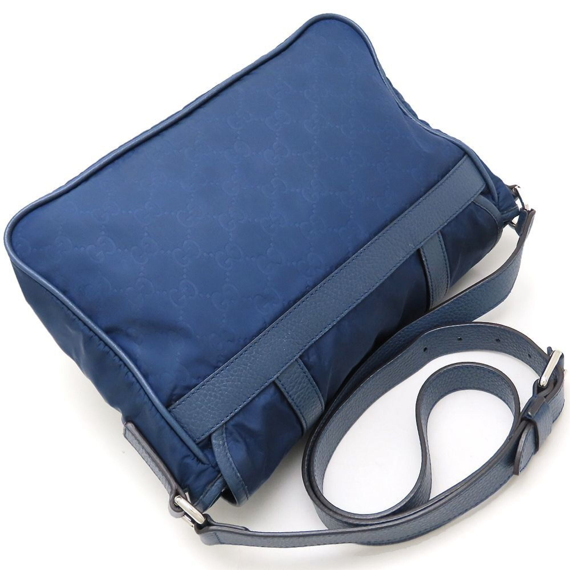 Gucci Navy Nylon Leather Messenger Bag Shoulder Bag (Pre-Owned)