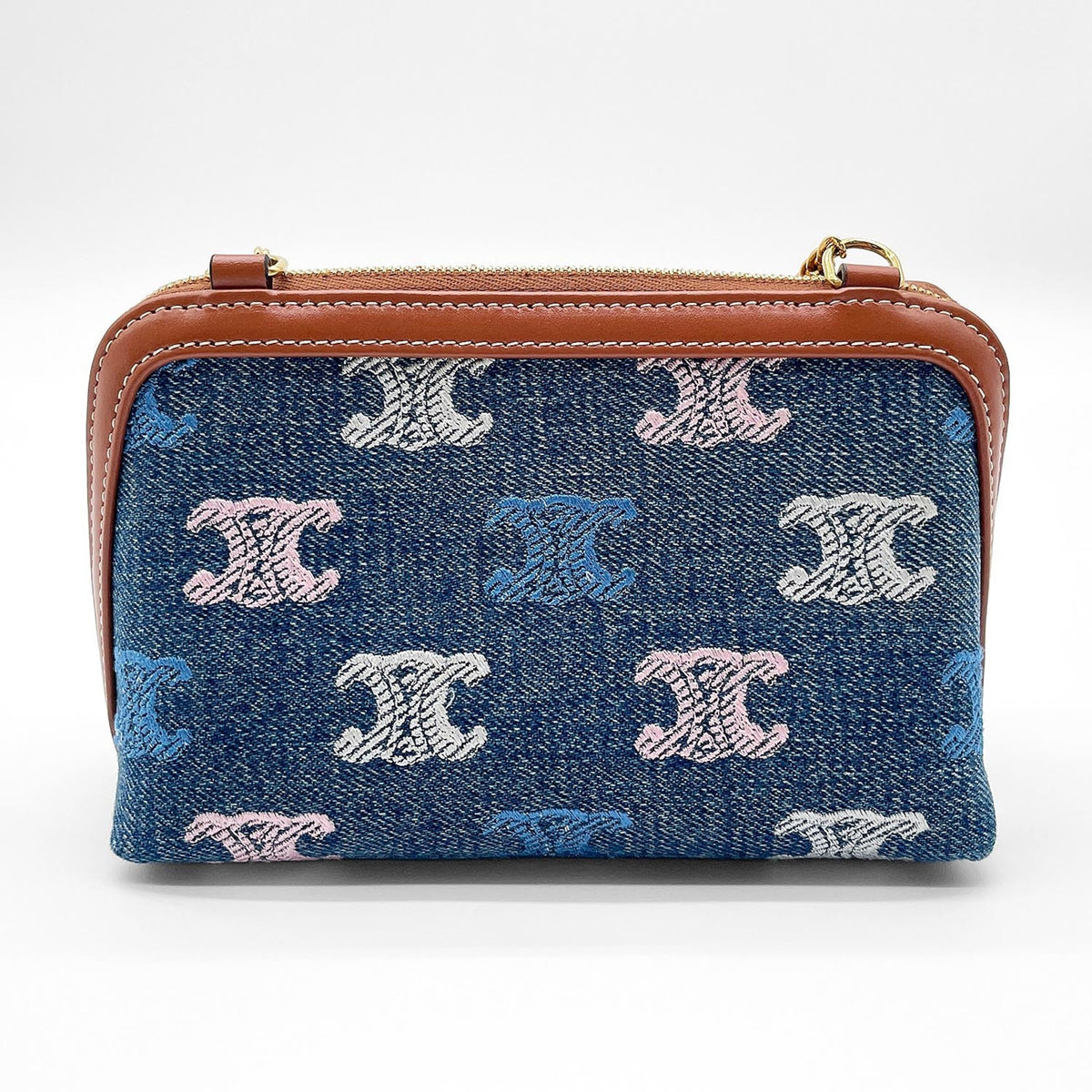 Celine Blue Brown Multi-Color Denim Clutch Bag (Pre-Owned)