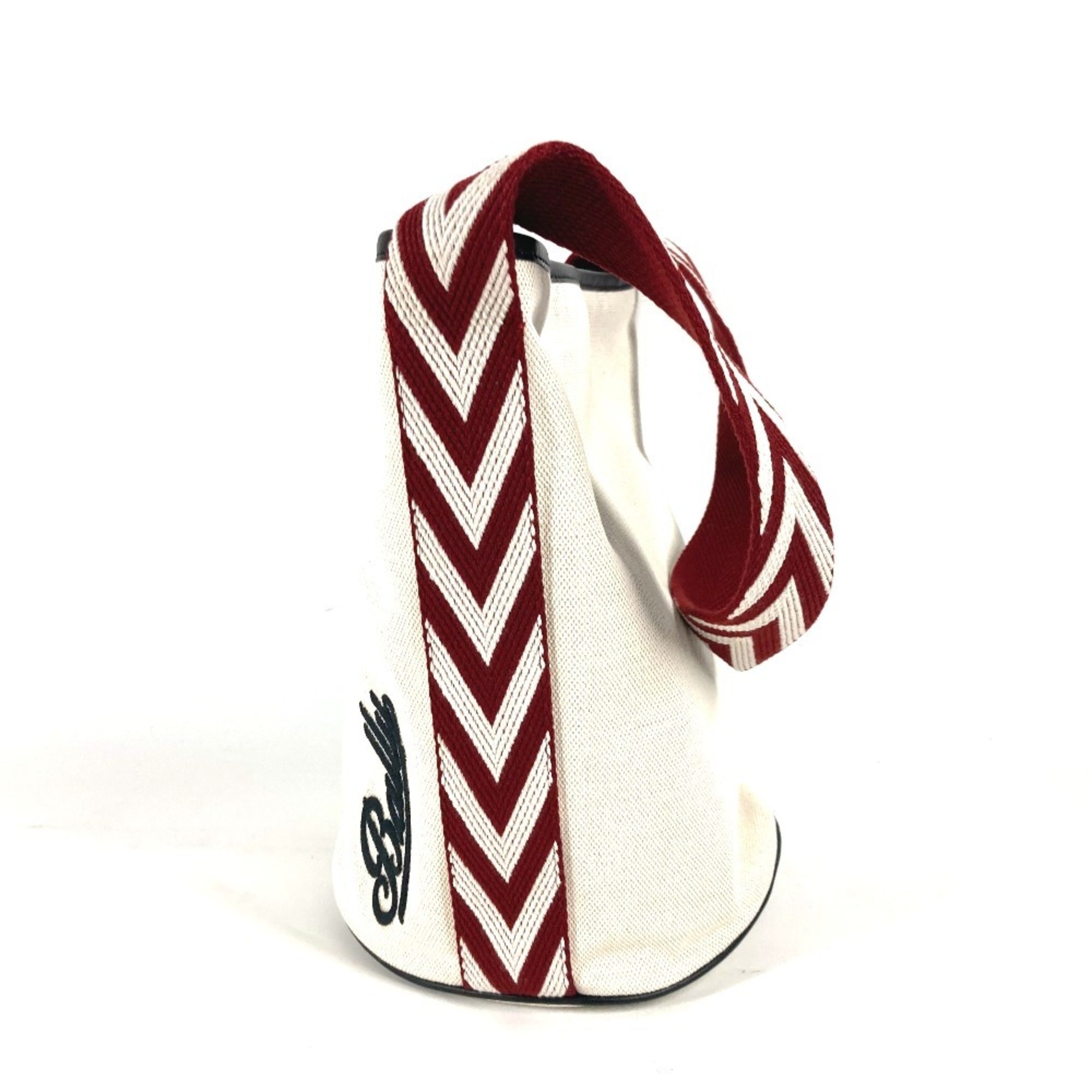 Bally Black Red Color White Canvas Handbag Shoulder Bag (Pre-Owned)
