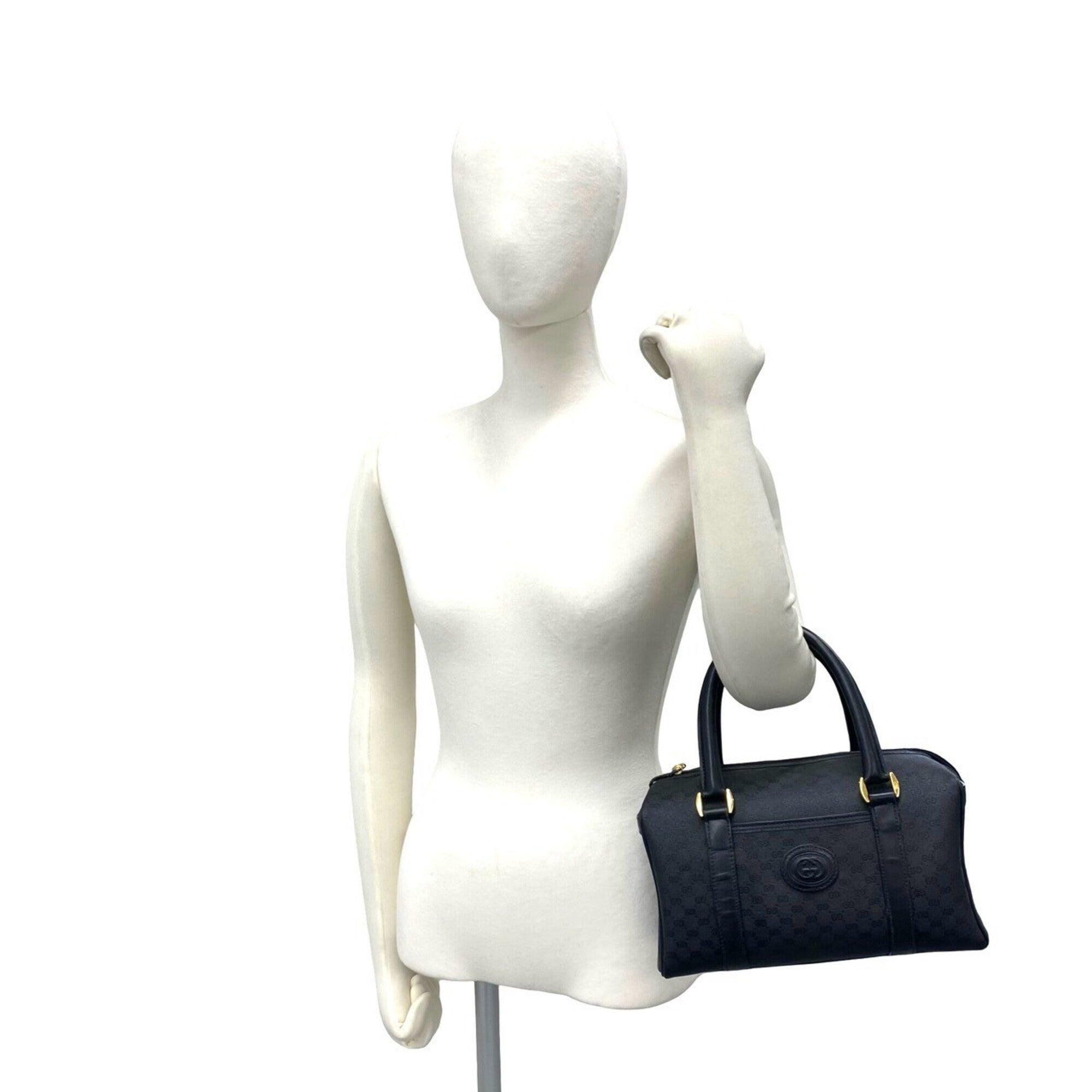 Gucci Black Leather Pvc Boston Bag Handbag (Pre-Owned)