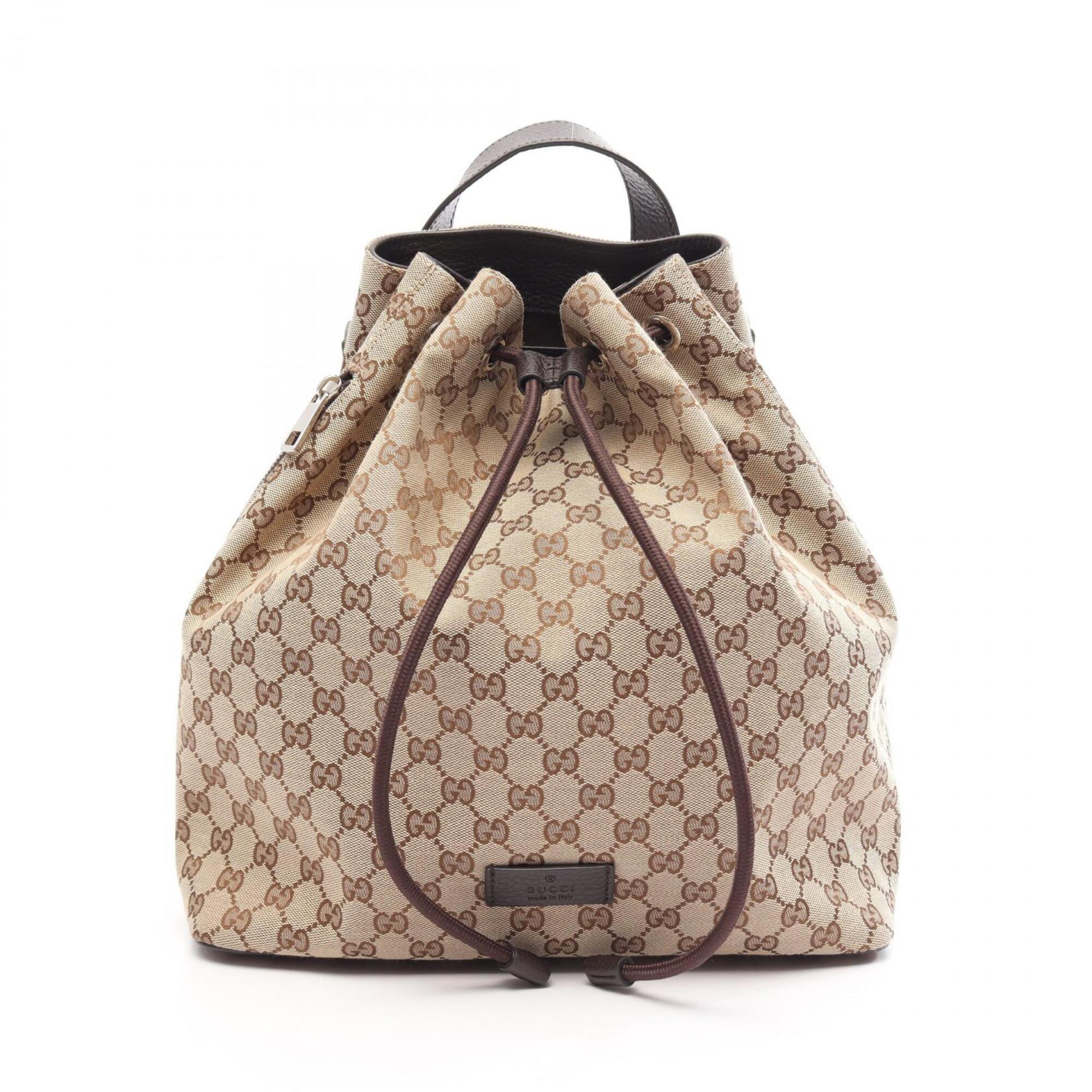 Gucci Beige Brown Canvas Leather Backpack Handbag (Pre-Owned)