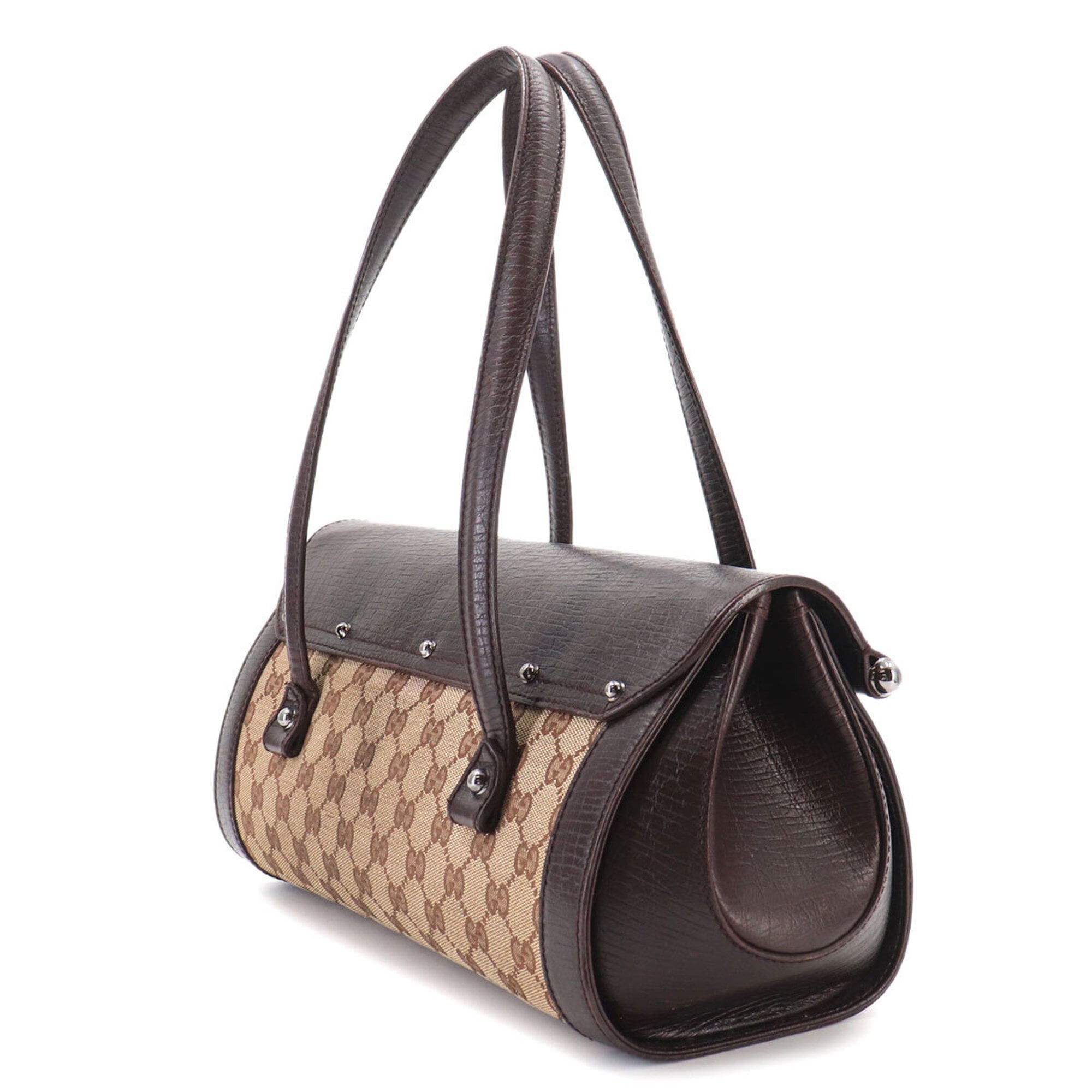 Gucci Beige Brown Gg Canvas Leather Handbag (Pre-Owned)