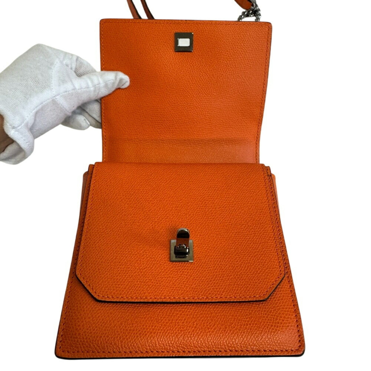 Valextra Orange Leather Shoulder Bag (Pre-Owned)