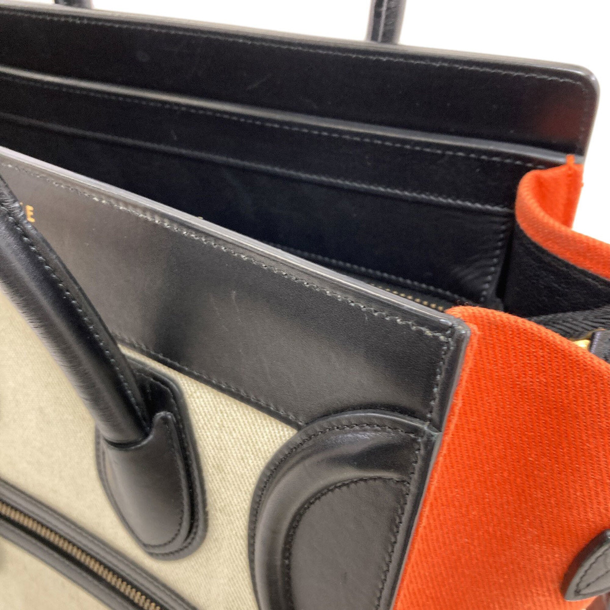 Celine Black Orange White Canvas Leather Handbag (Pre-Owned)