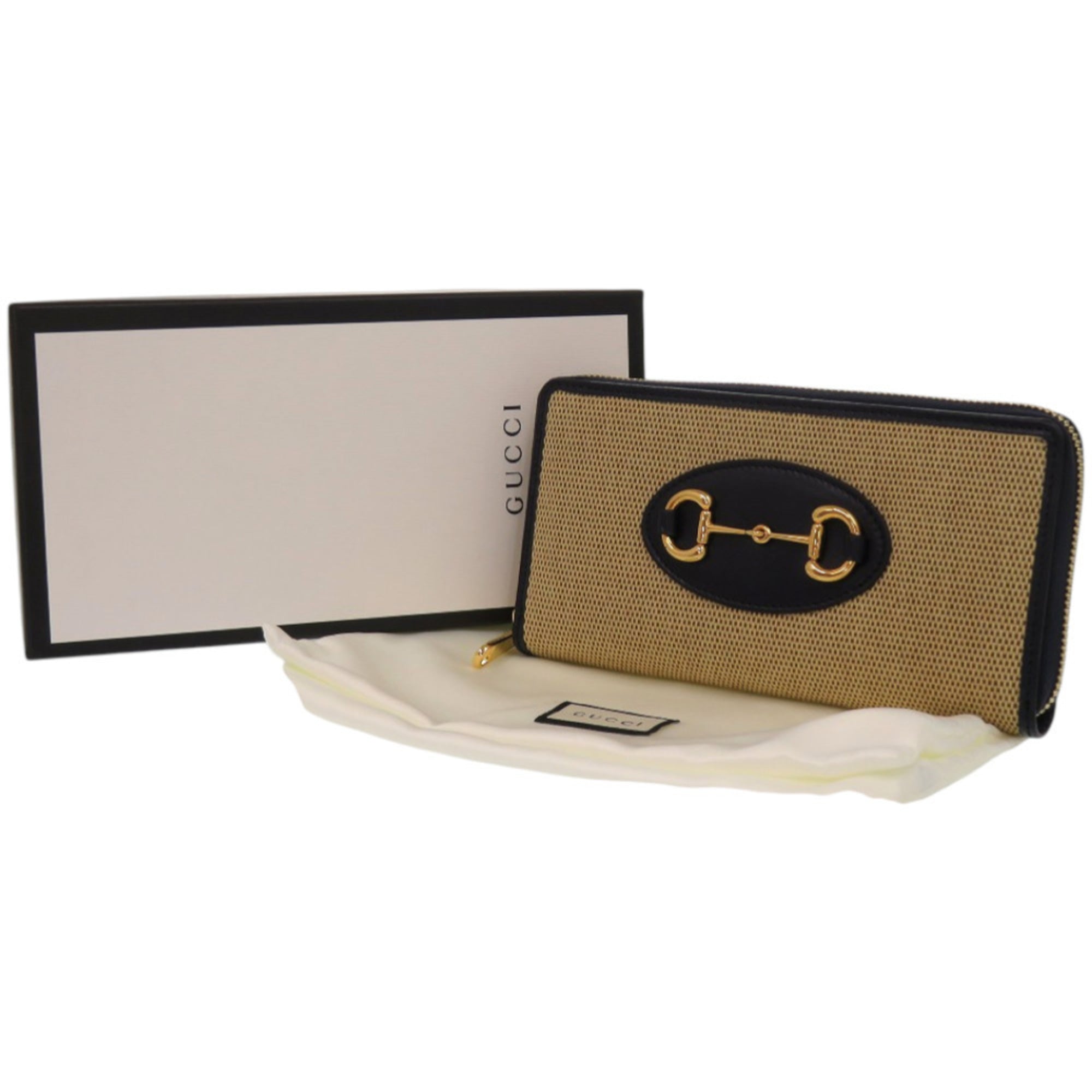 Gucci Beige Navy Canvas Leather Long Wallet (Bi-Fold) (Pre-Owned)