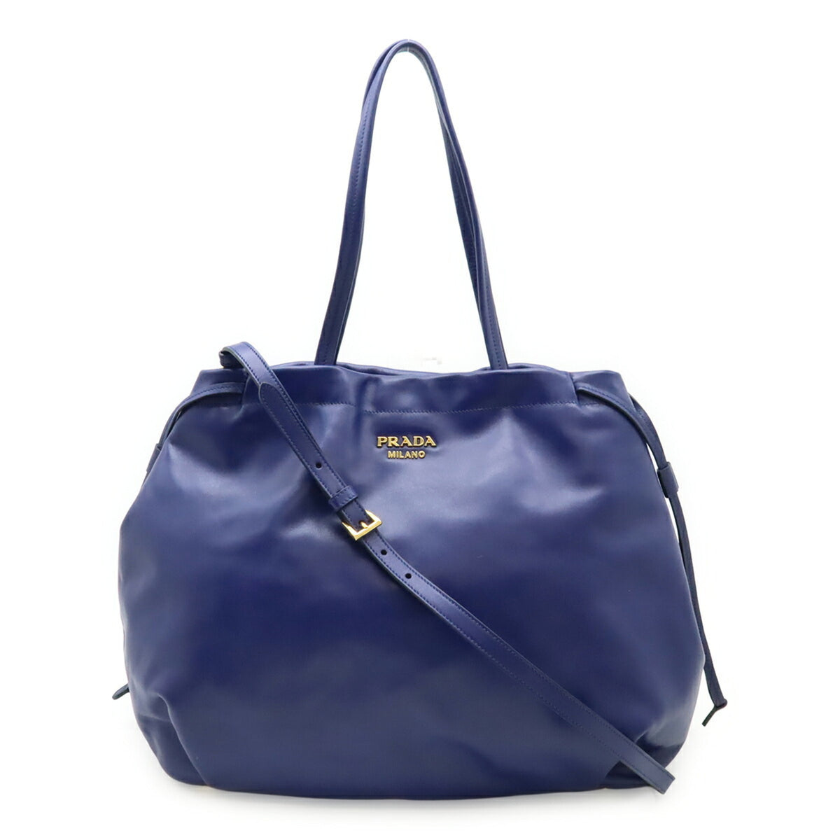 Prada Blue Leather Shoulder Bag Tote Bag (Pre-Owned)